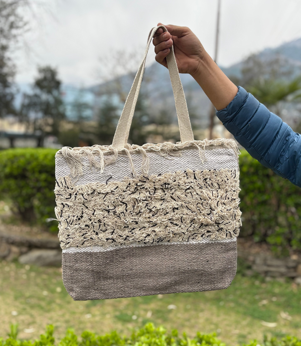 Women Boho Bag - White - Brown