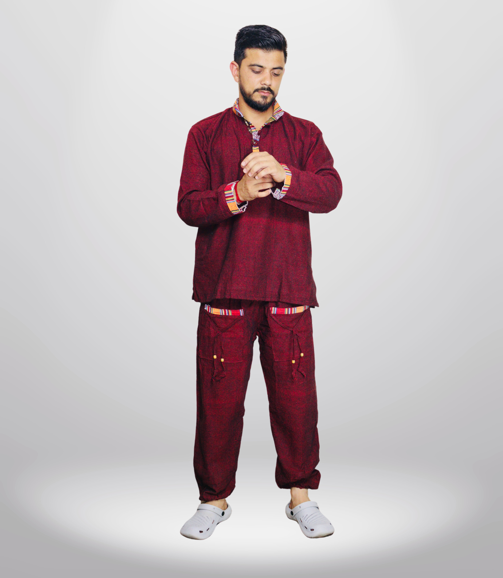 Summer Cotton Kurta - Pajama - Maroon