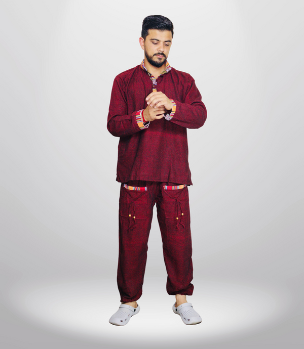 Summer Cotton Kurta - Pajama - Maroon