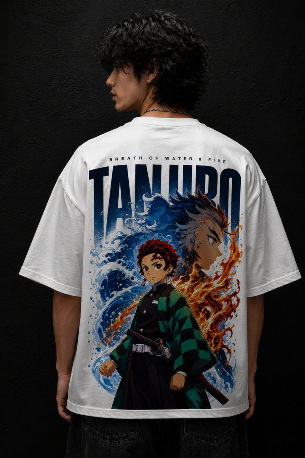Tanjiro Flame Aura Oversized Tee - WHITE