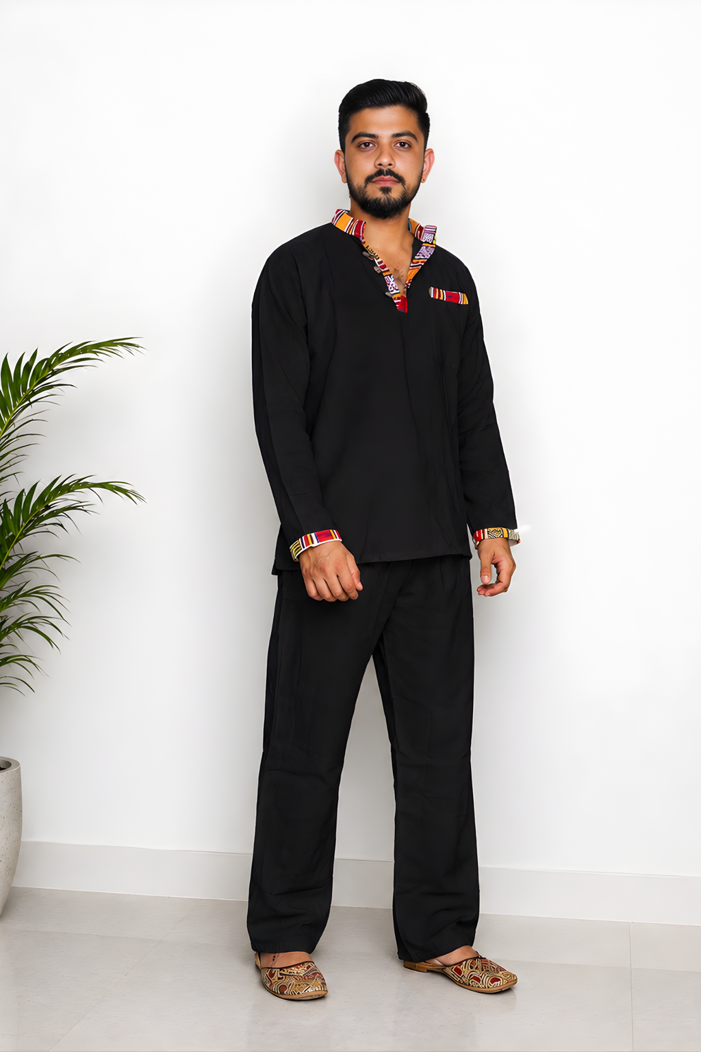 Pahadi Ethnic Kurta Pajama Set - BLACK