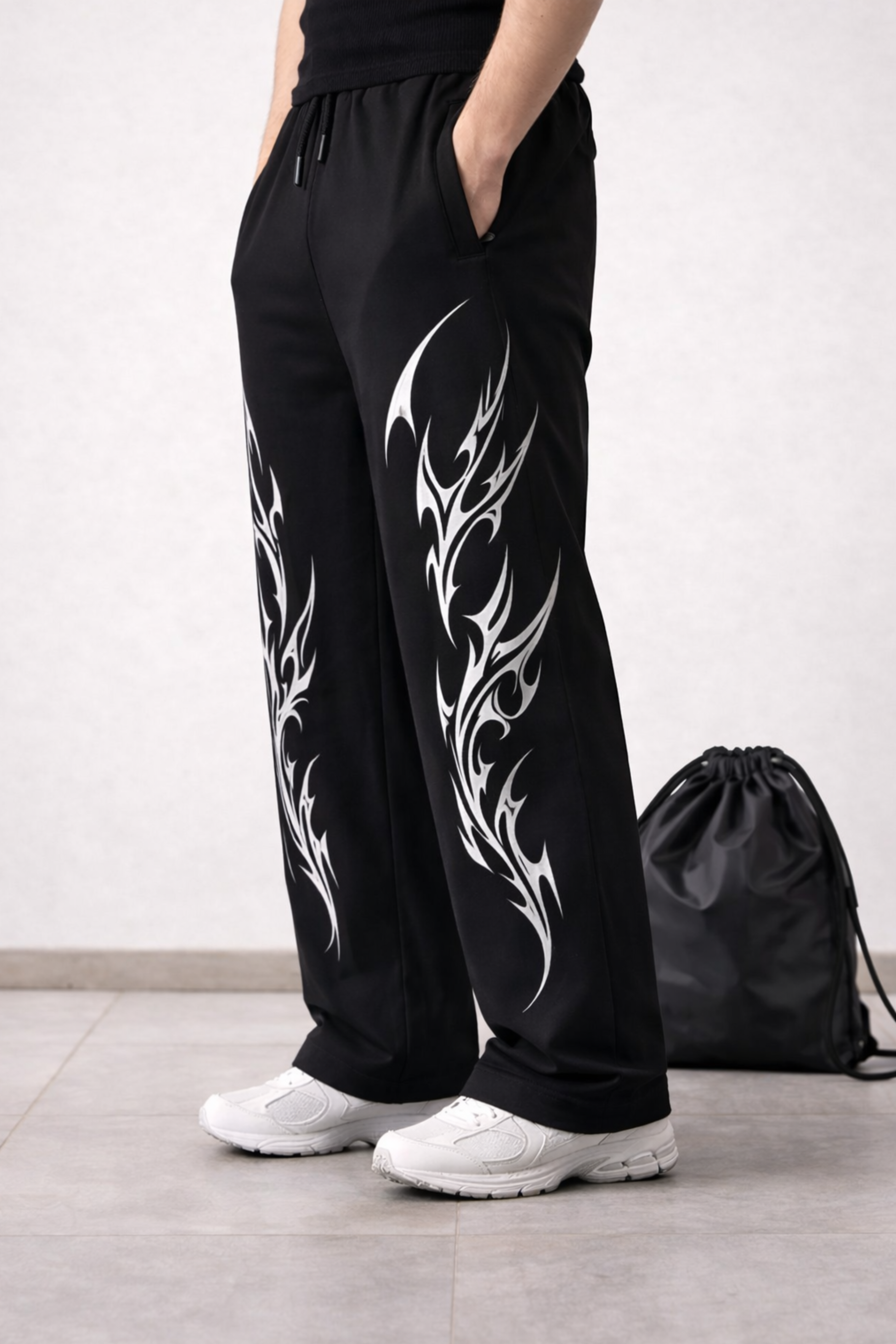 Phantom Flame Unisex Straight Fit Baggy Pant- BLACK