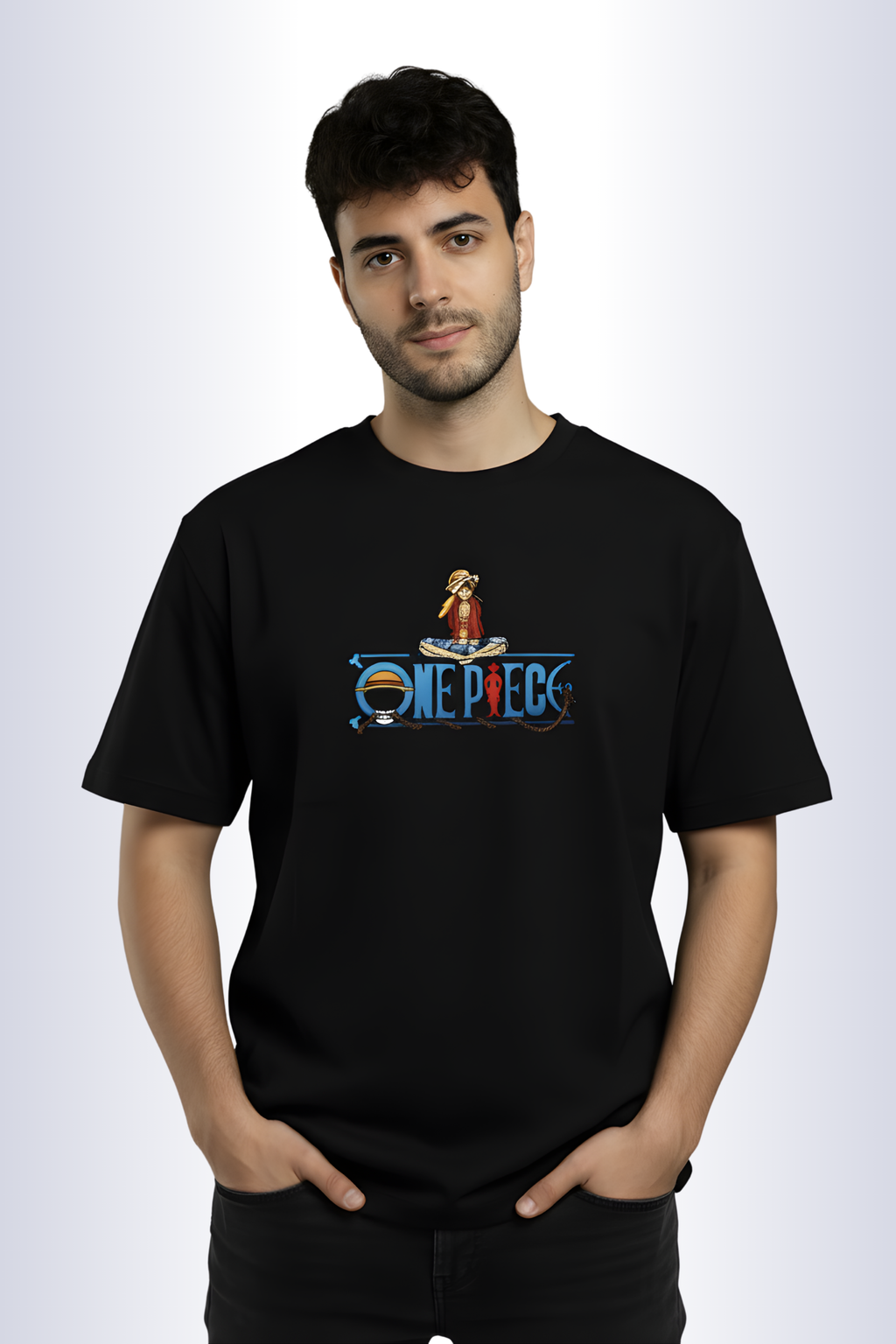 One Piece Regular Fit Printed T-Shirt -Black