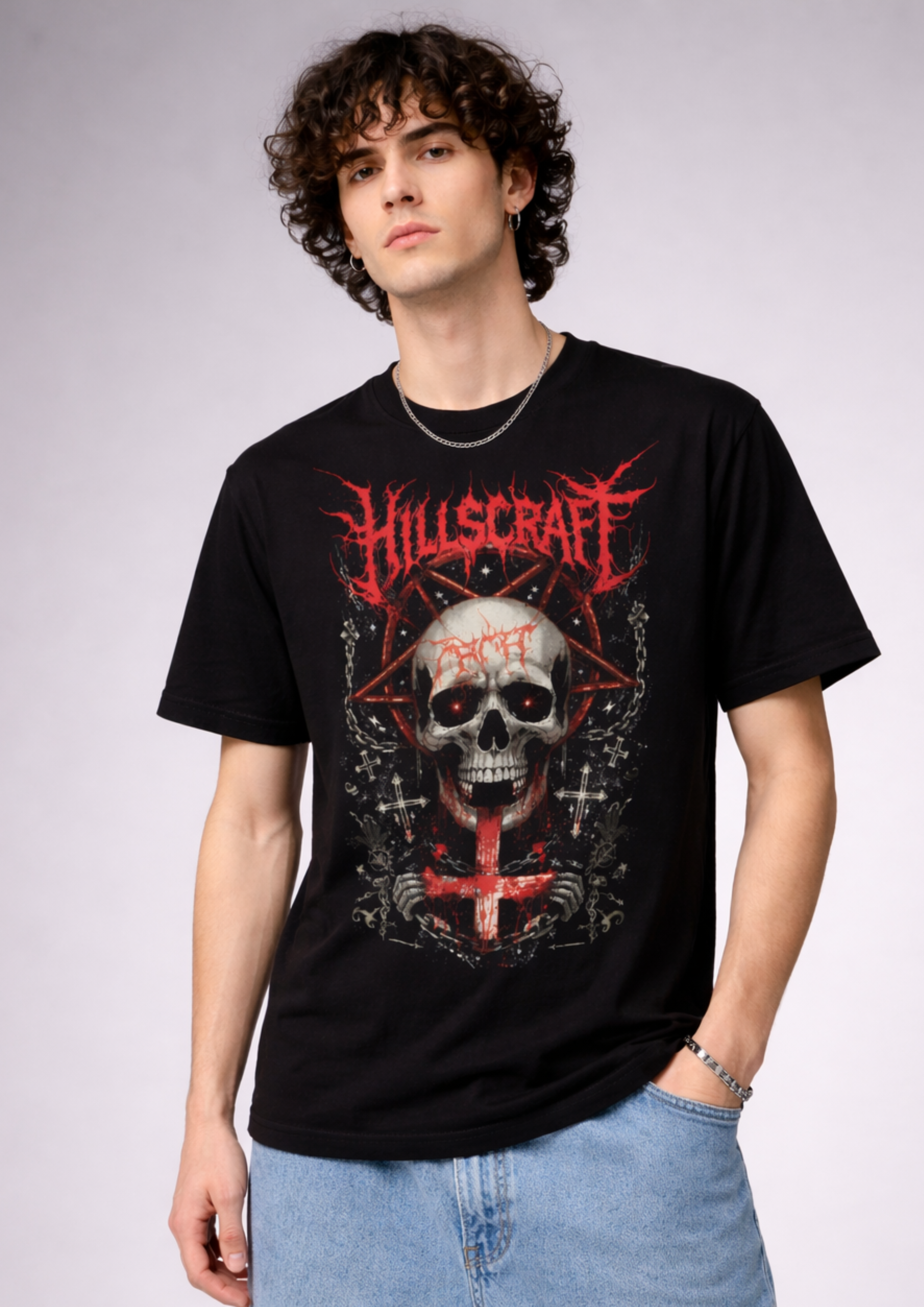 Hellcore Skull Regular Fit T-Shirt-BLACK