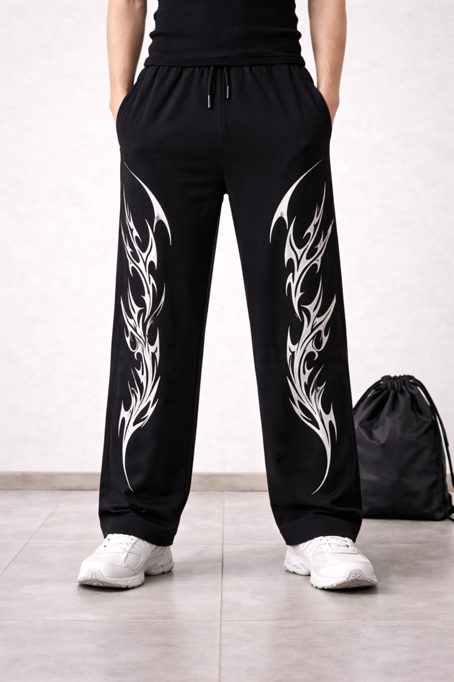 Phantom Flame Unisex Straight Fit Baggy Pant- BLACK