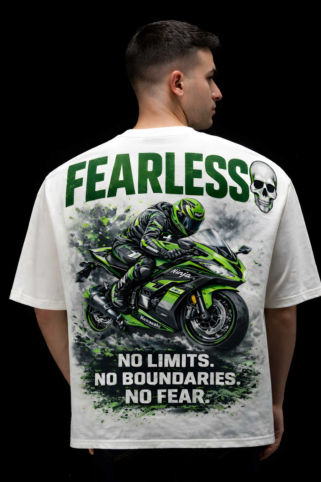 FEARLESS RIDER Oversized Tee - White
