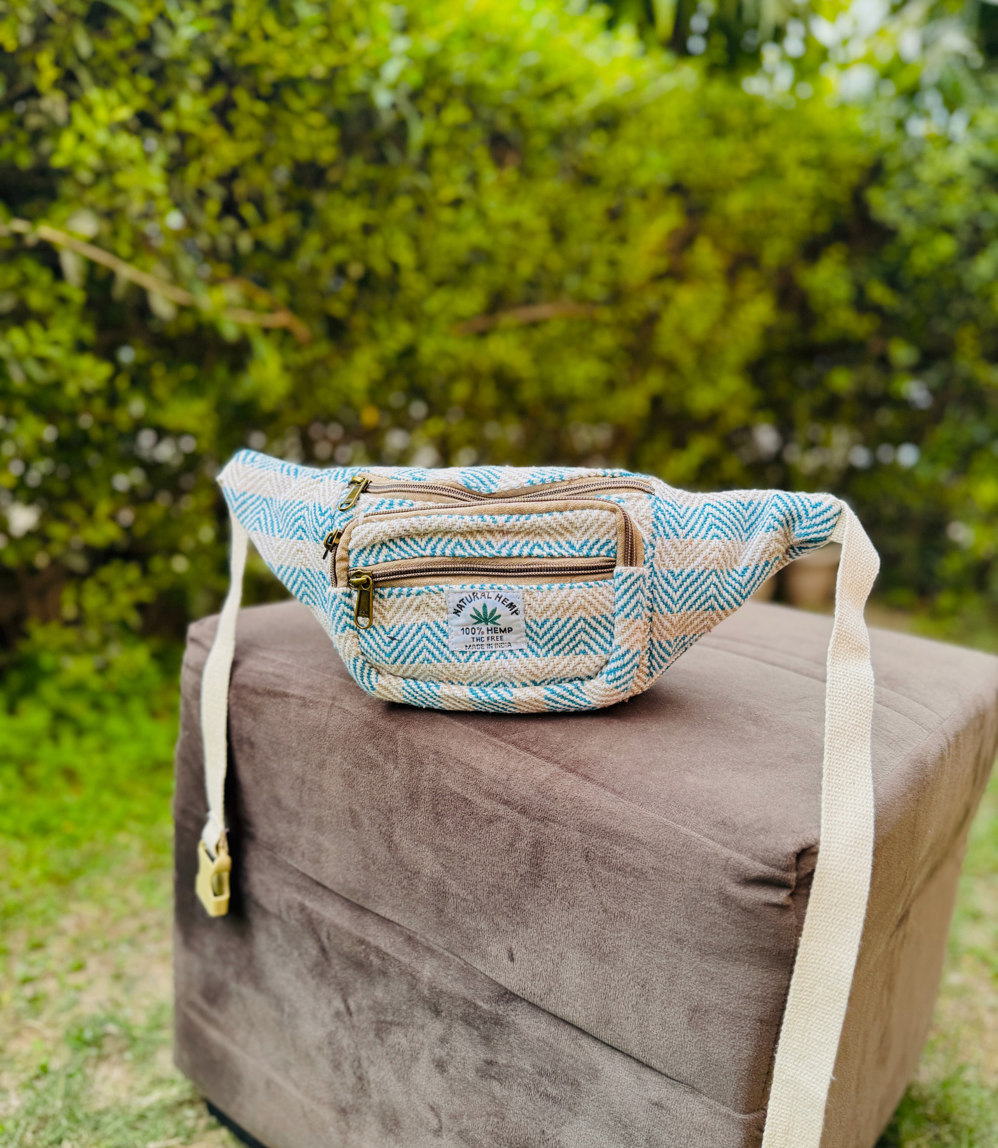 Hemp Waist Bag - SkyBlue White
