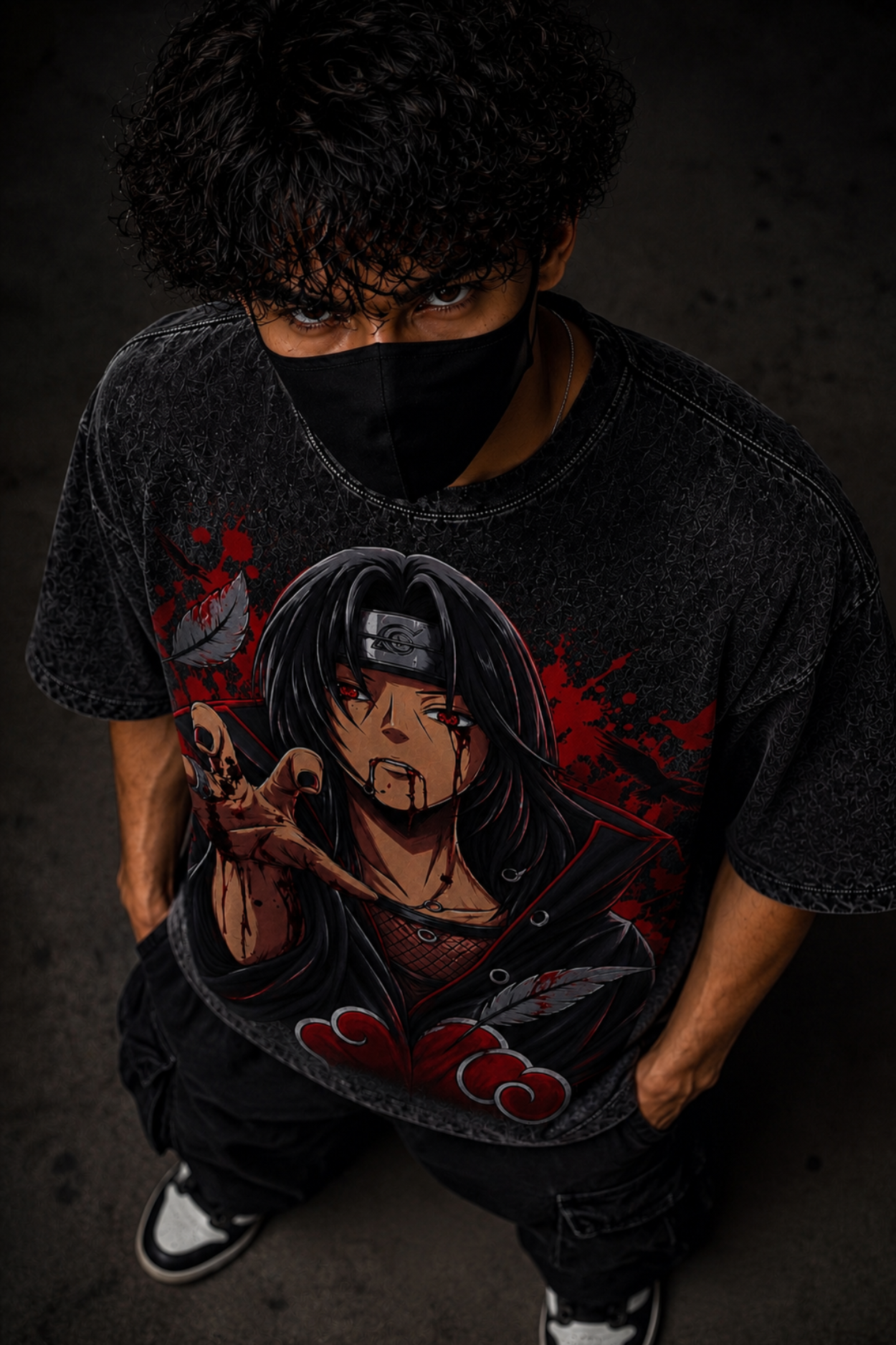 Itachi Uchiha Oversized Acidwash Tee– Black