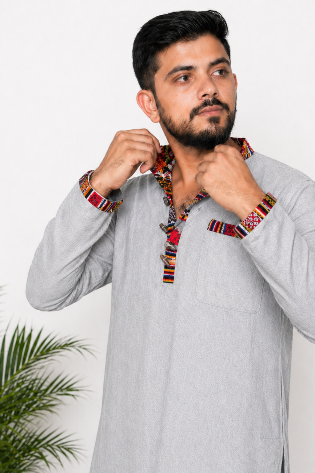 Pahadi Ethnic Kurta Pajama Set - GREY