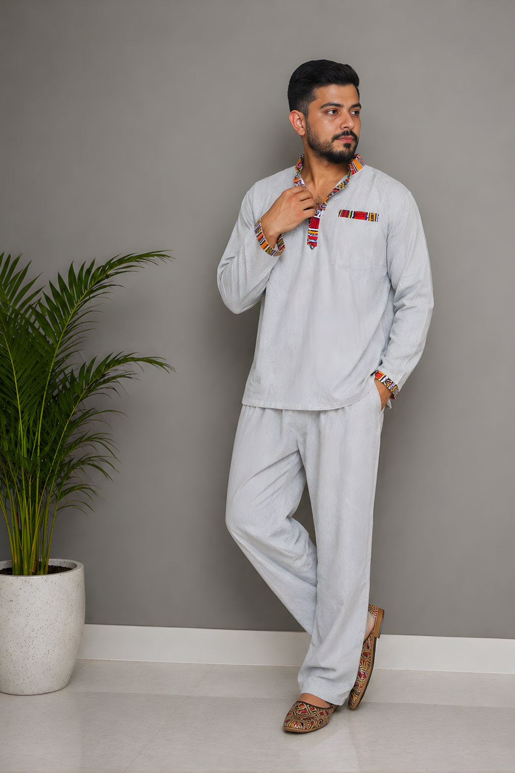 Pahadi Ethnic Kurta Pajama Set - GREY