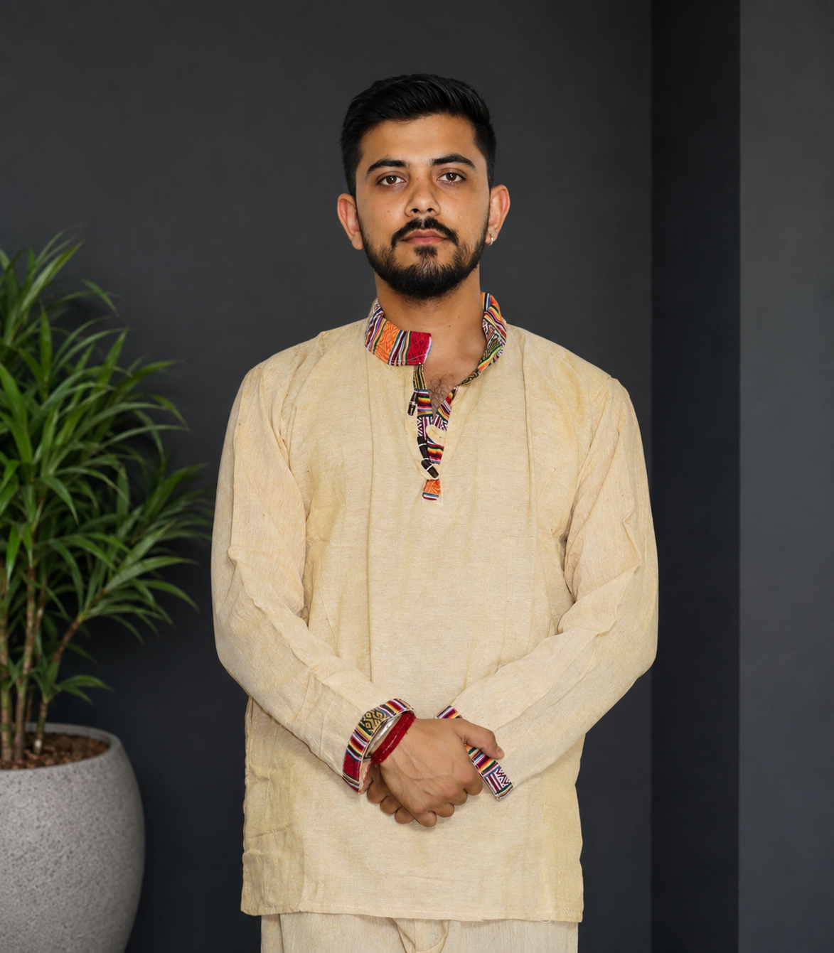 Cotton Khadi Ethnic Shirt - Yellow