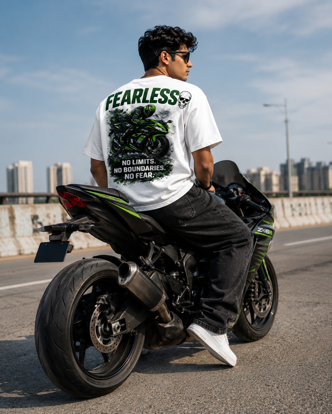 FEARLESS RIDER Oversized Tee - White