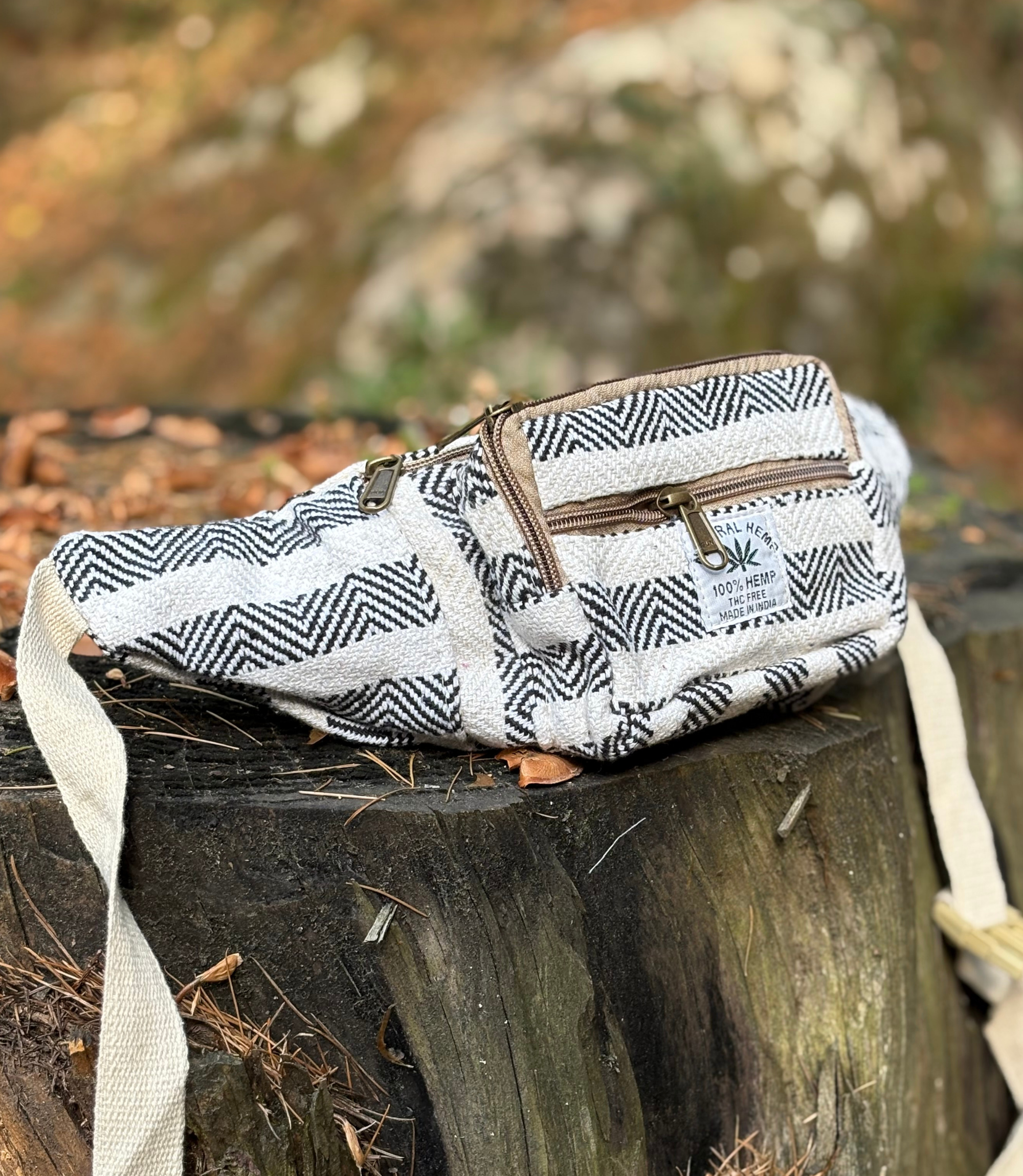 Hemp Waist Bag - Black ZigZag