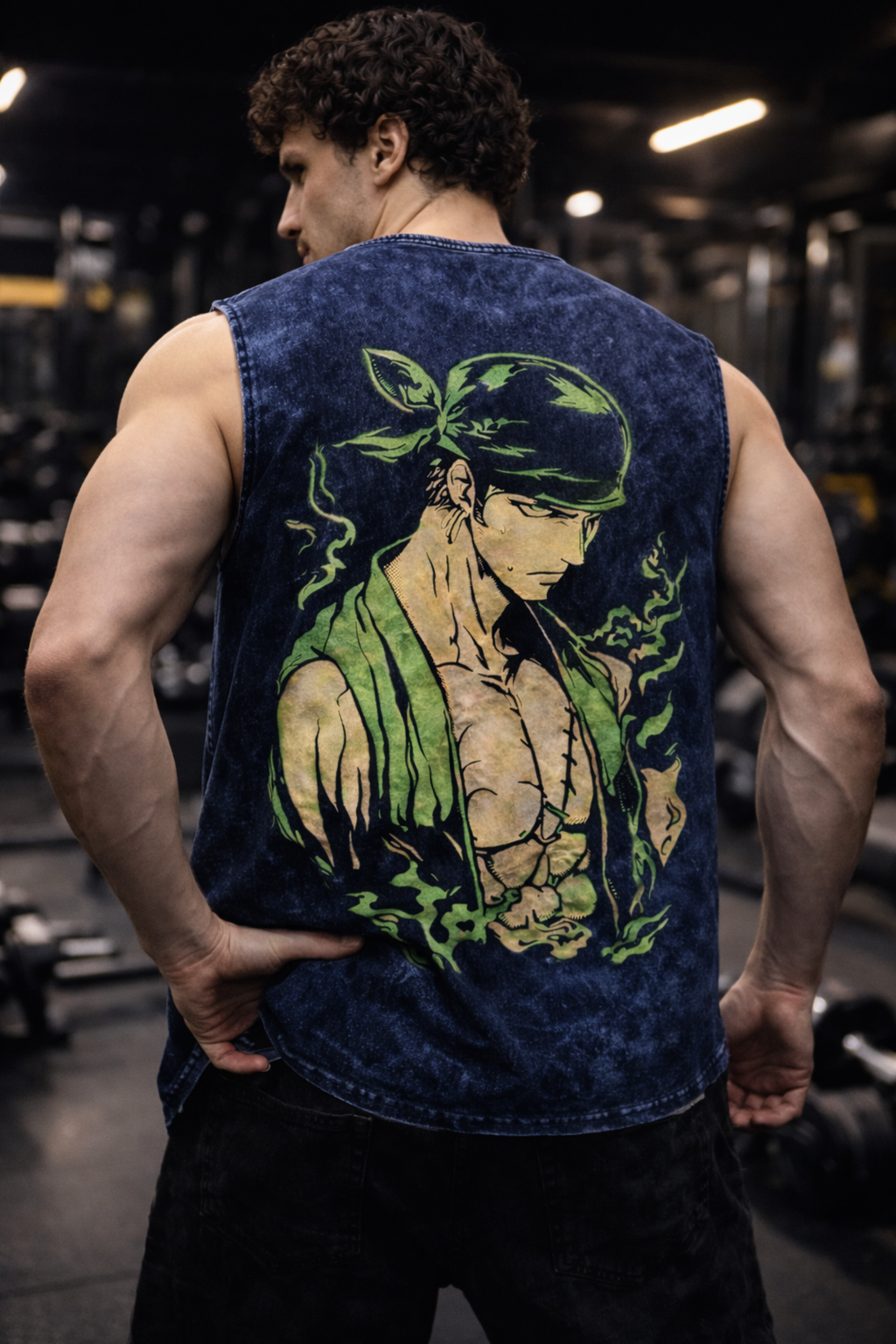 ZORO SHADOW FLAME  Oversized Gym Vest - Acid Wash BLUE