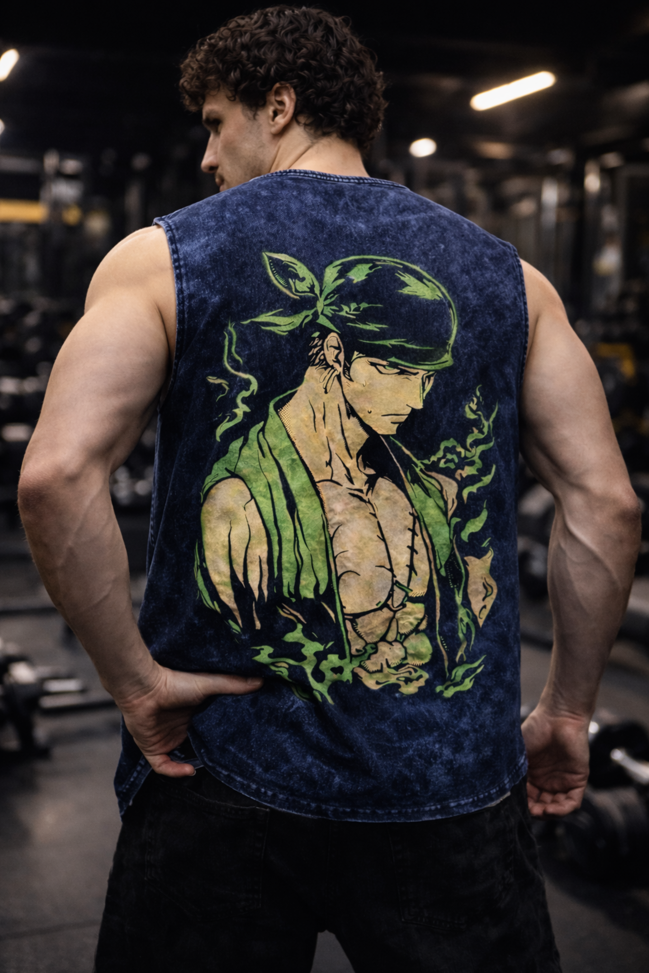 ZORO SHADOW FLAME  Oversized Gym Vest - Acid Wash BLUE
