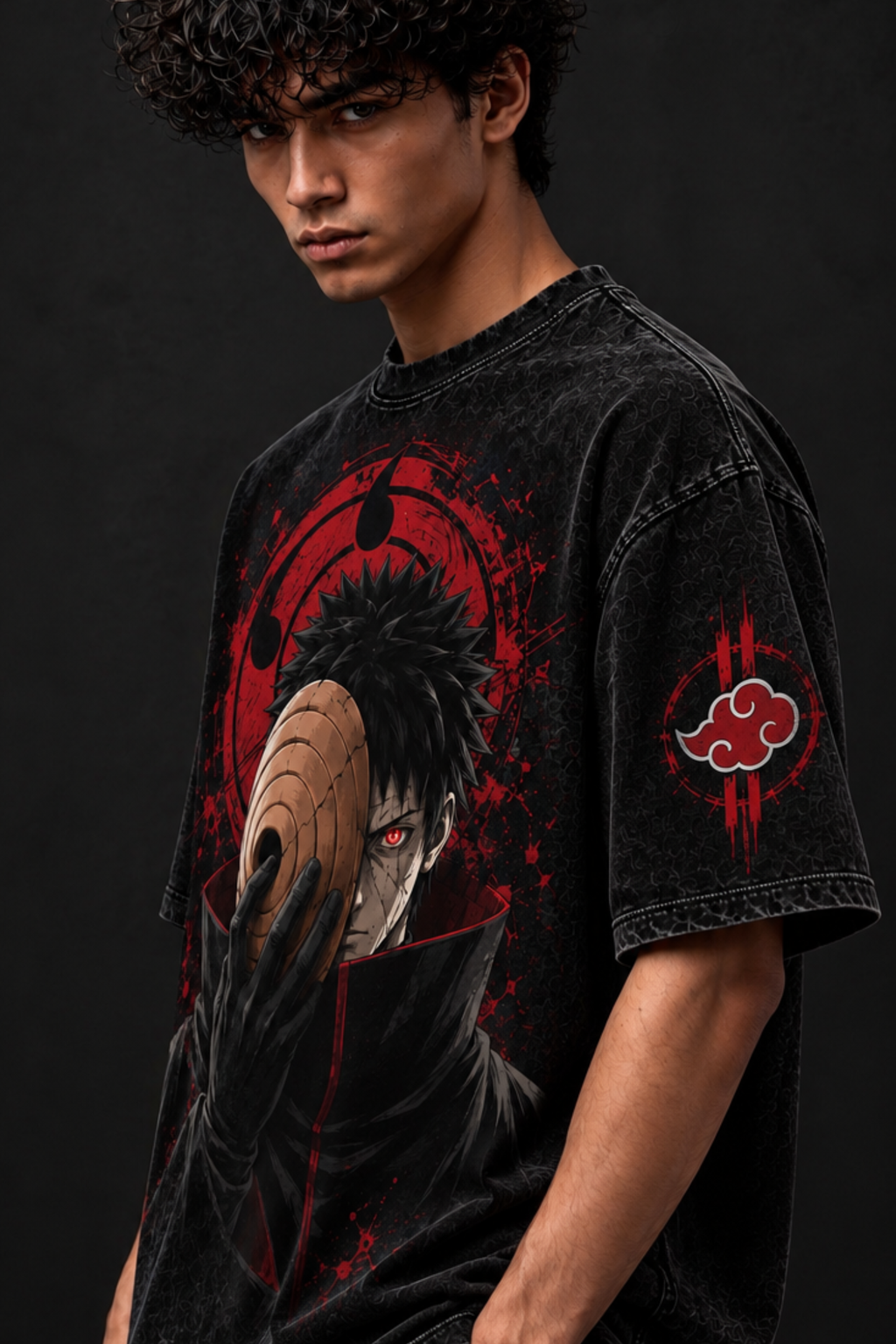 OBITO  Acidwash Oversized Tee – Black