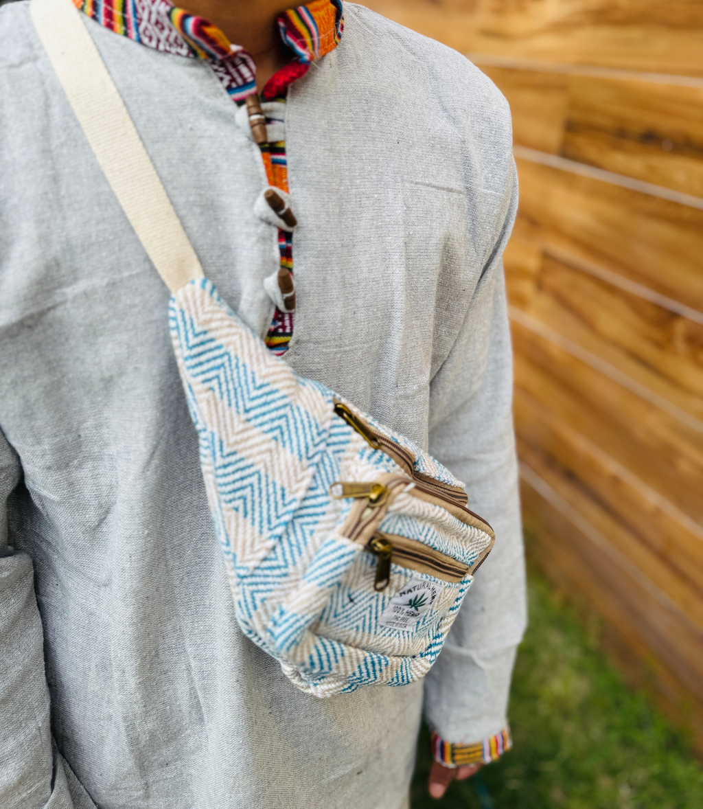 Hemp Waist Bag - SkyBlue White