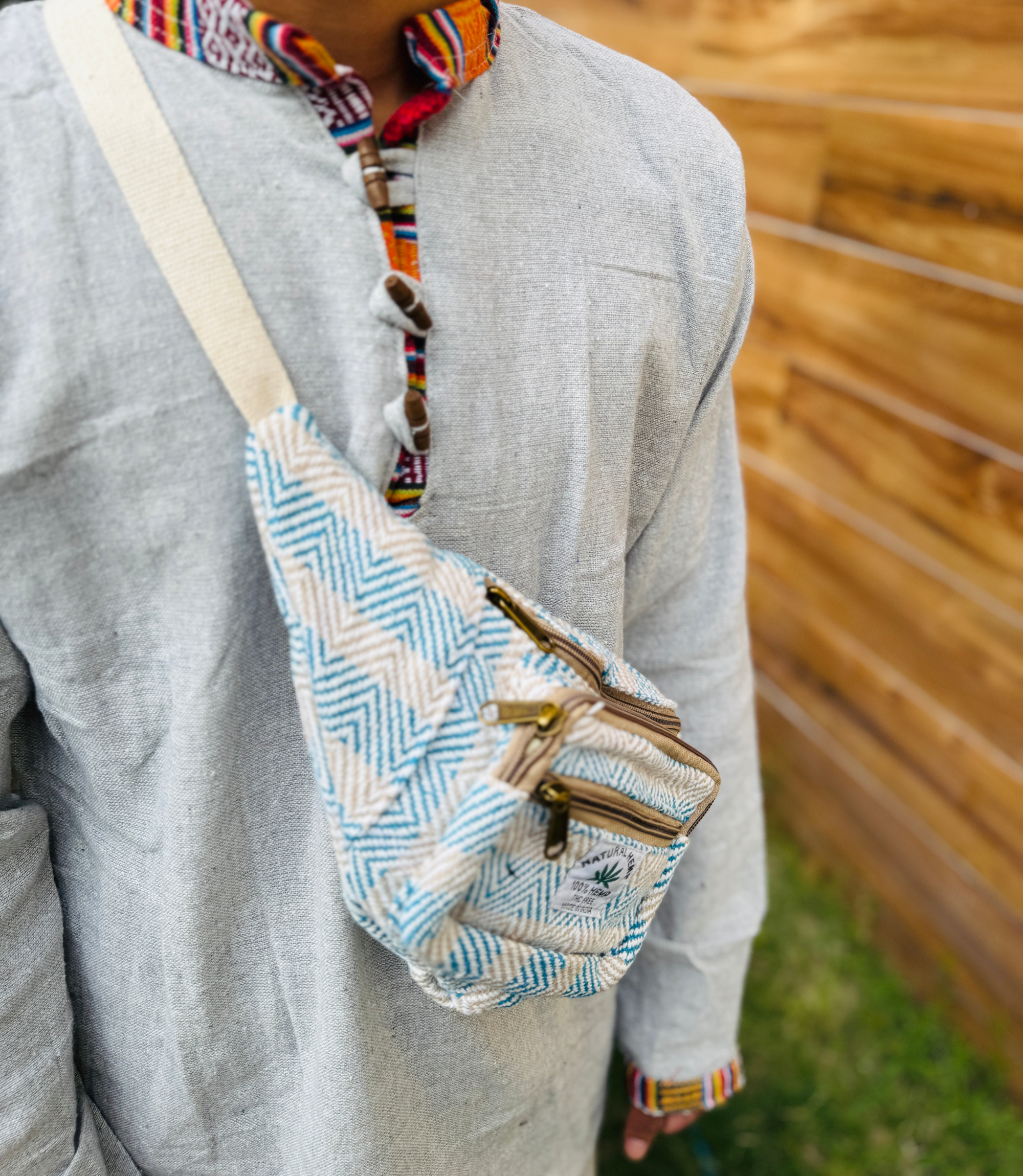 Hemp Waist Bag - SkyBlue White