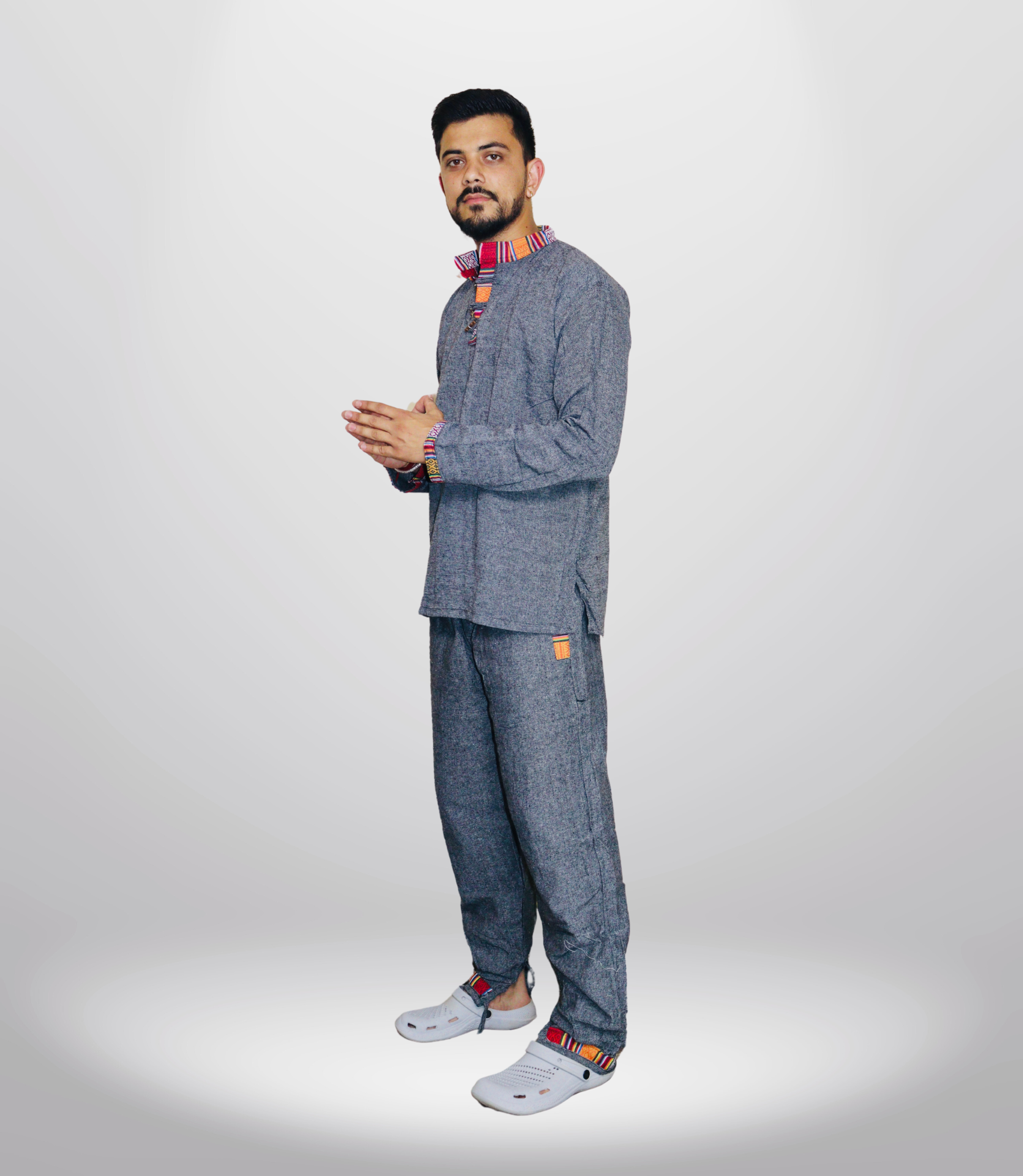 Himachali Cotton Kurta - Pajama - Dark Grey