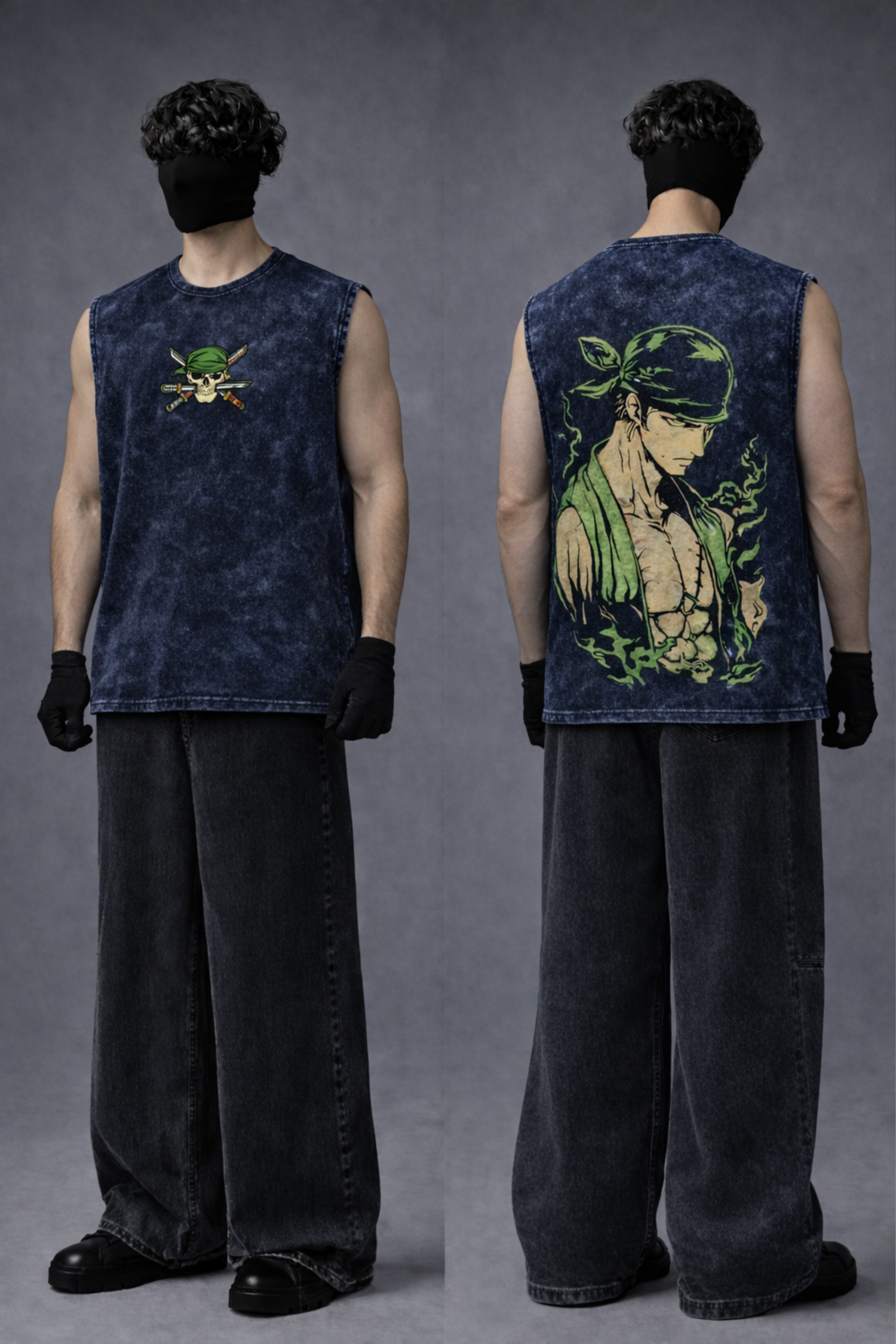 ZORO SHADOW FLAME Oversized Gym Vest - Acid Wash BLUE – Hills Craft