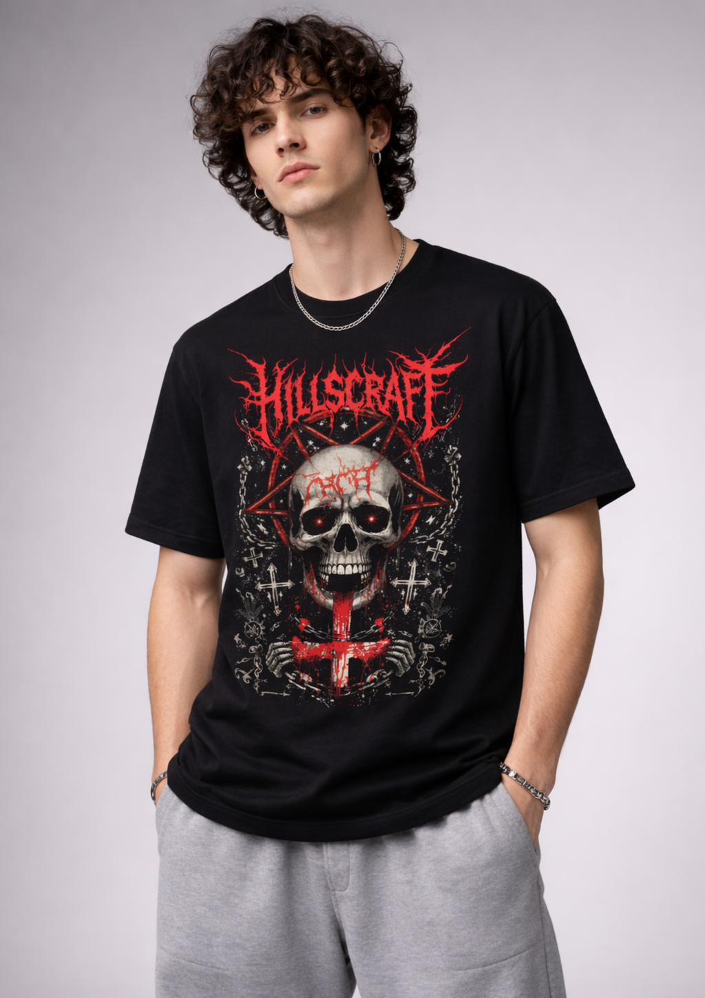 Hellcore Skull Regular Fit T-Shirt-BLACK