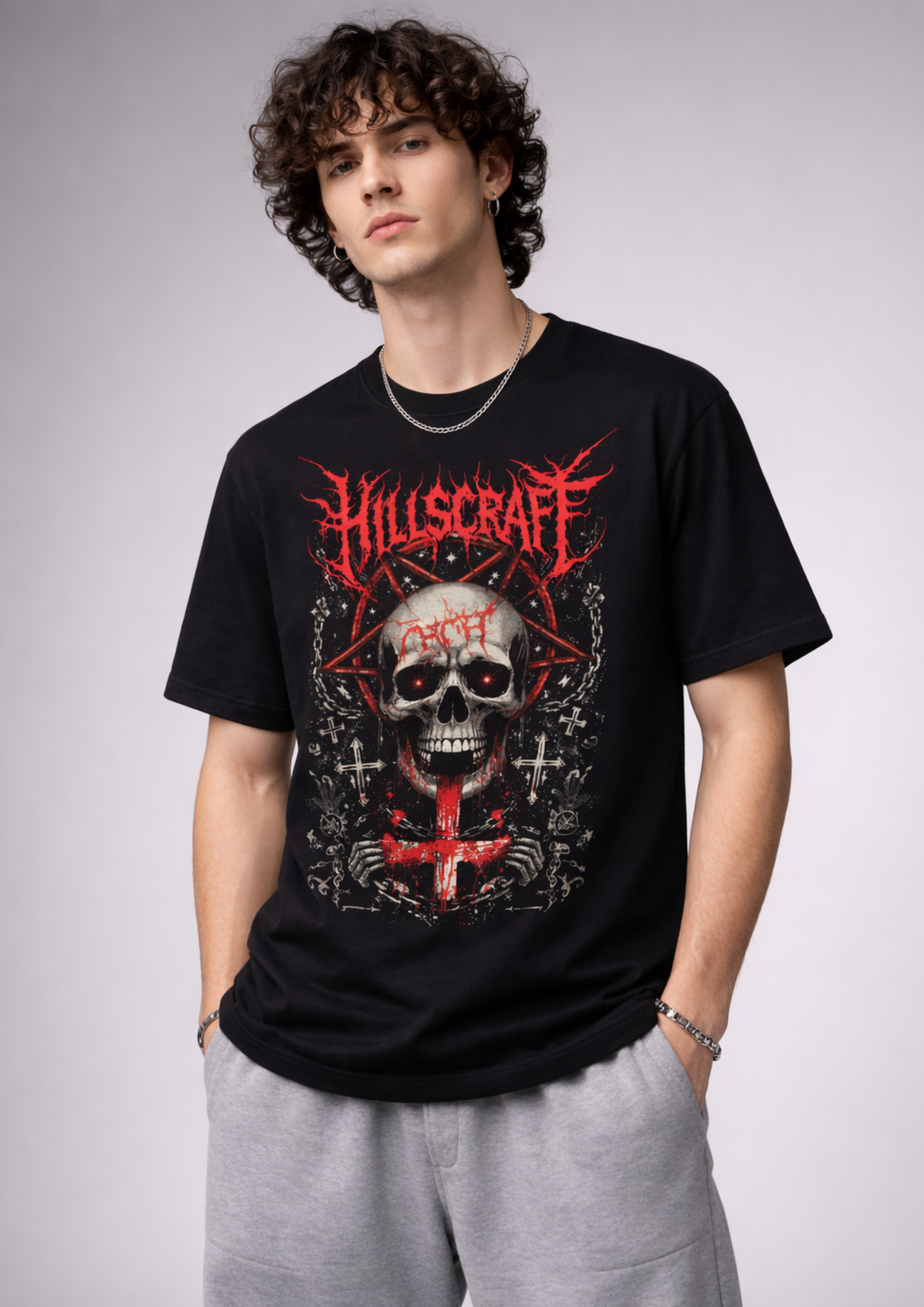 Hellcore Skull Regular Fit T-Shirt-BLACK