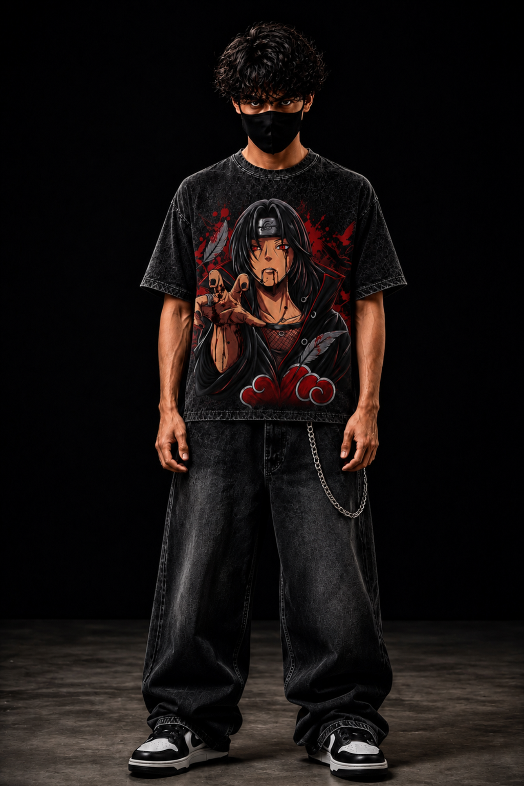 Itachi Uchiha Oversized Acidwash Tee– Black