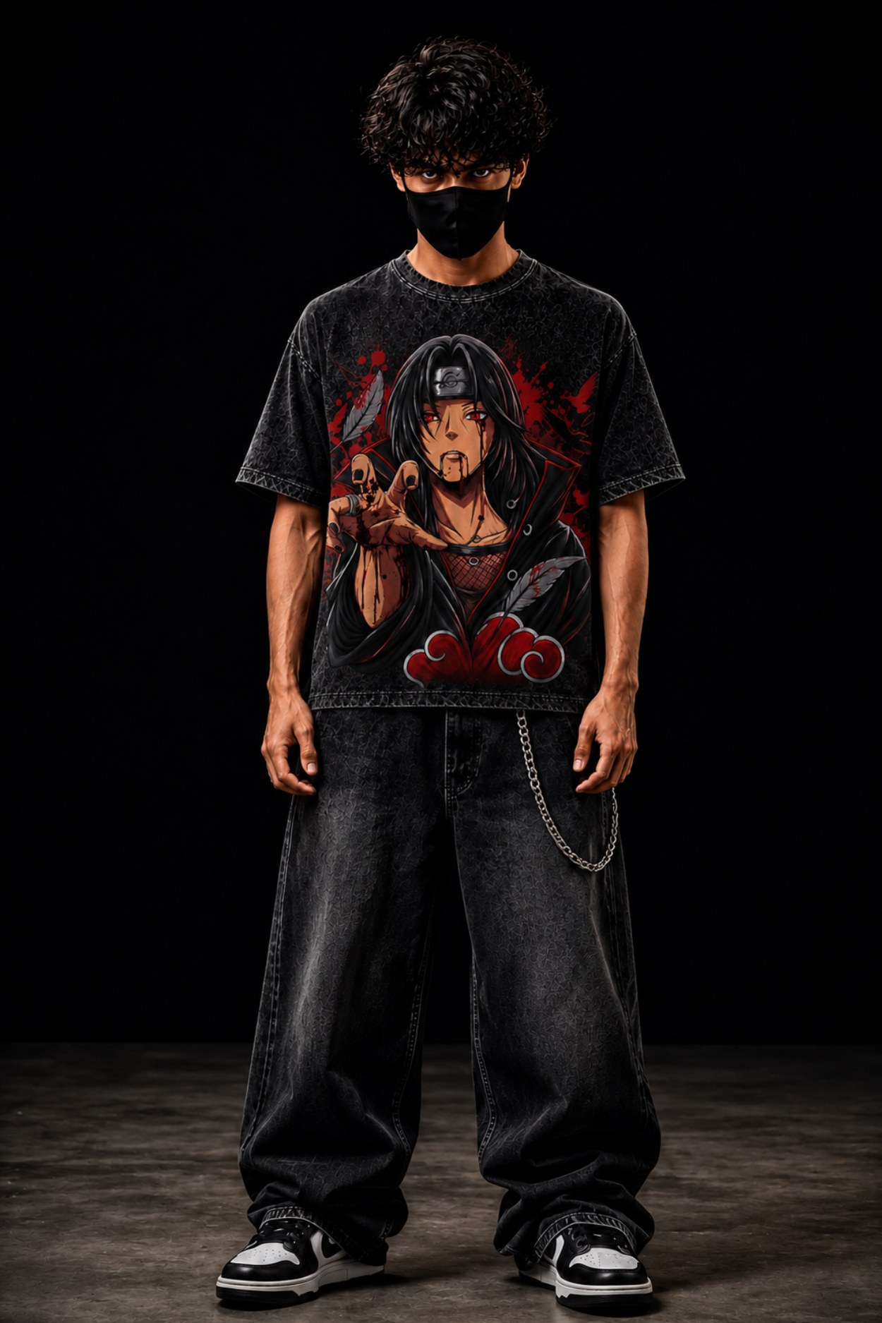 Itachi Uchiha Oversized Acidwash Tee– Black