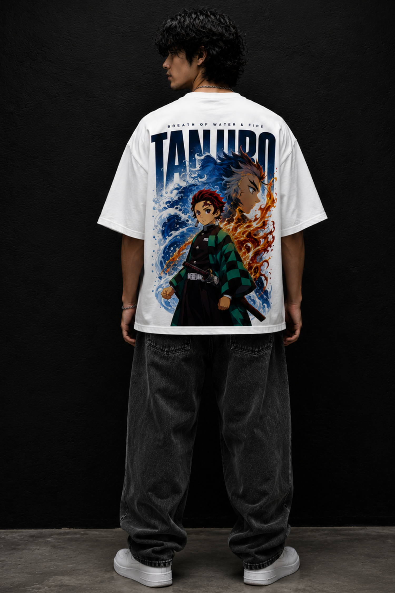 Tanjiro Flame Aura Oversized Tee - WHITE
