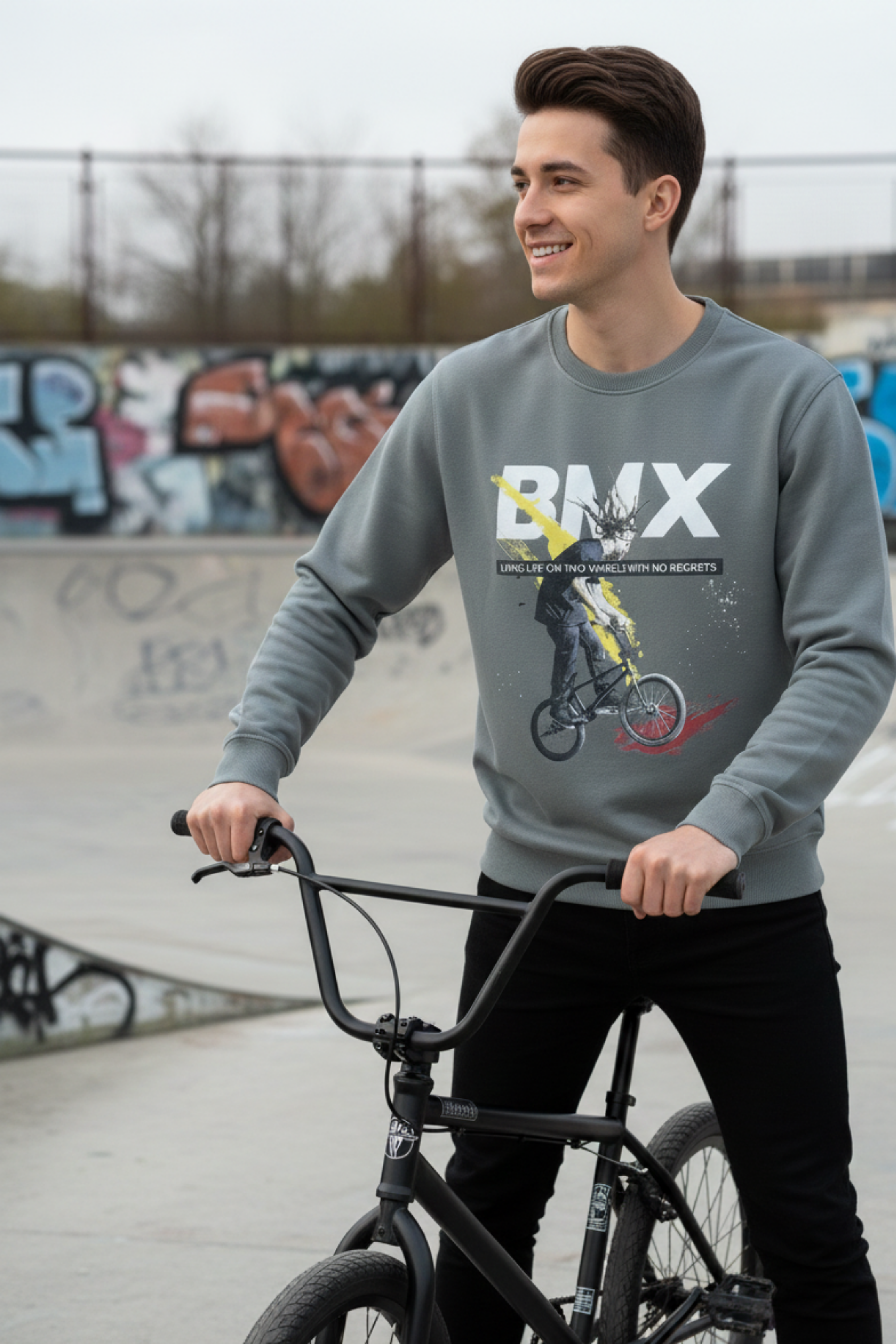 Biker Regular Sweatshirt-Grey