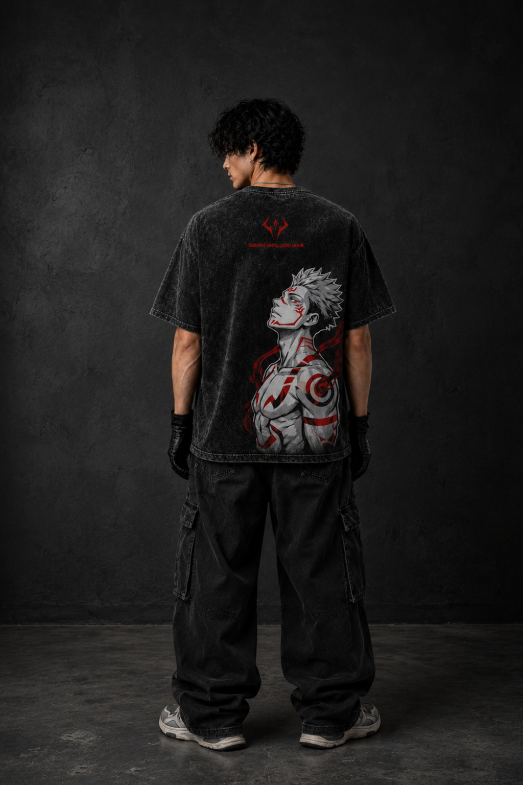 Sukuna Curse Acidwash Oversized Tee – Black