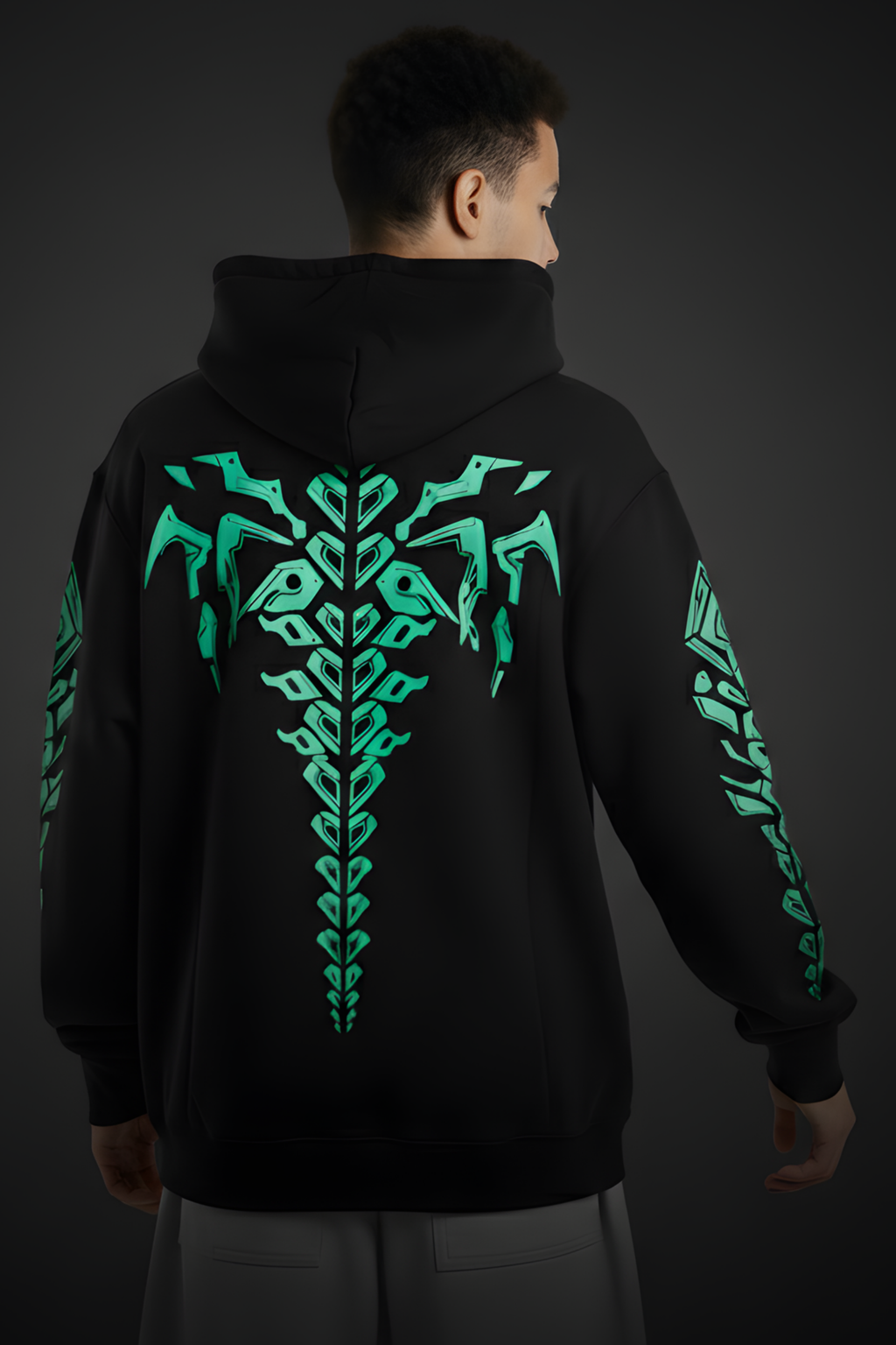 Neon Spine Premium Oversized Hoodie  - Black