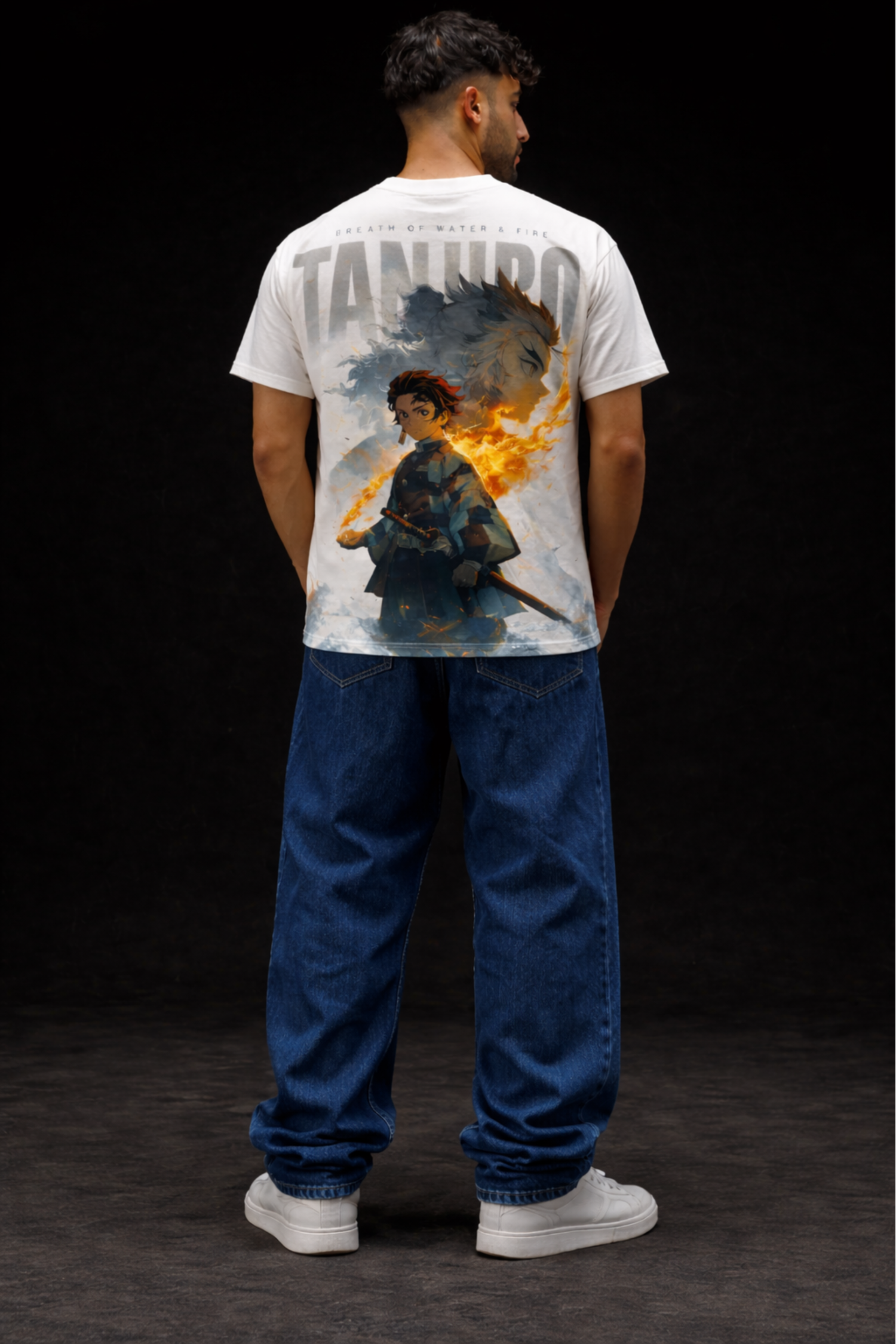 Tanjiro Flame Aura Oversized Tee - WHITE