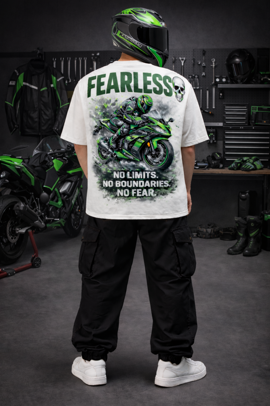 FEARLESS RIDER Oversized Tee - White