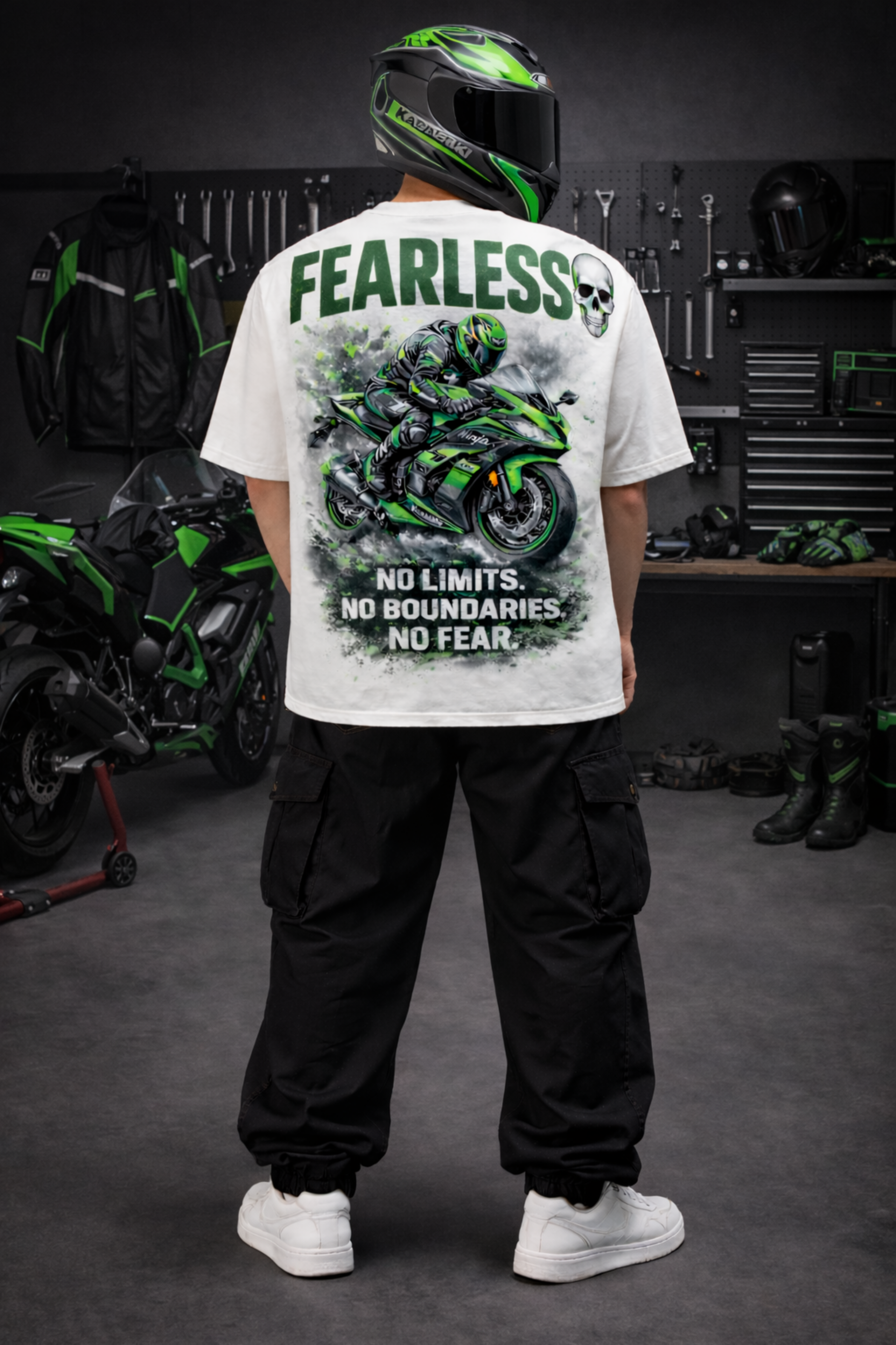 FEARLESS RIDER Oversized Tee - White