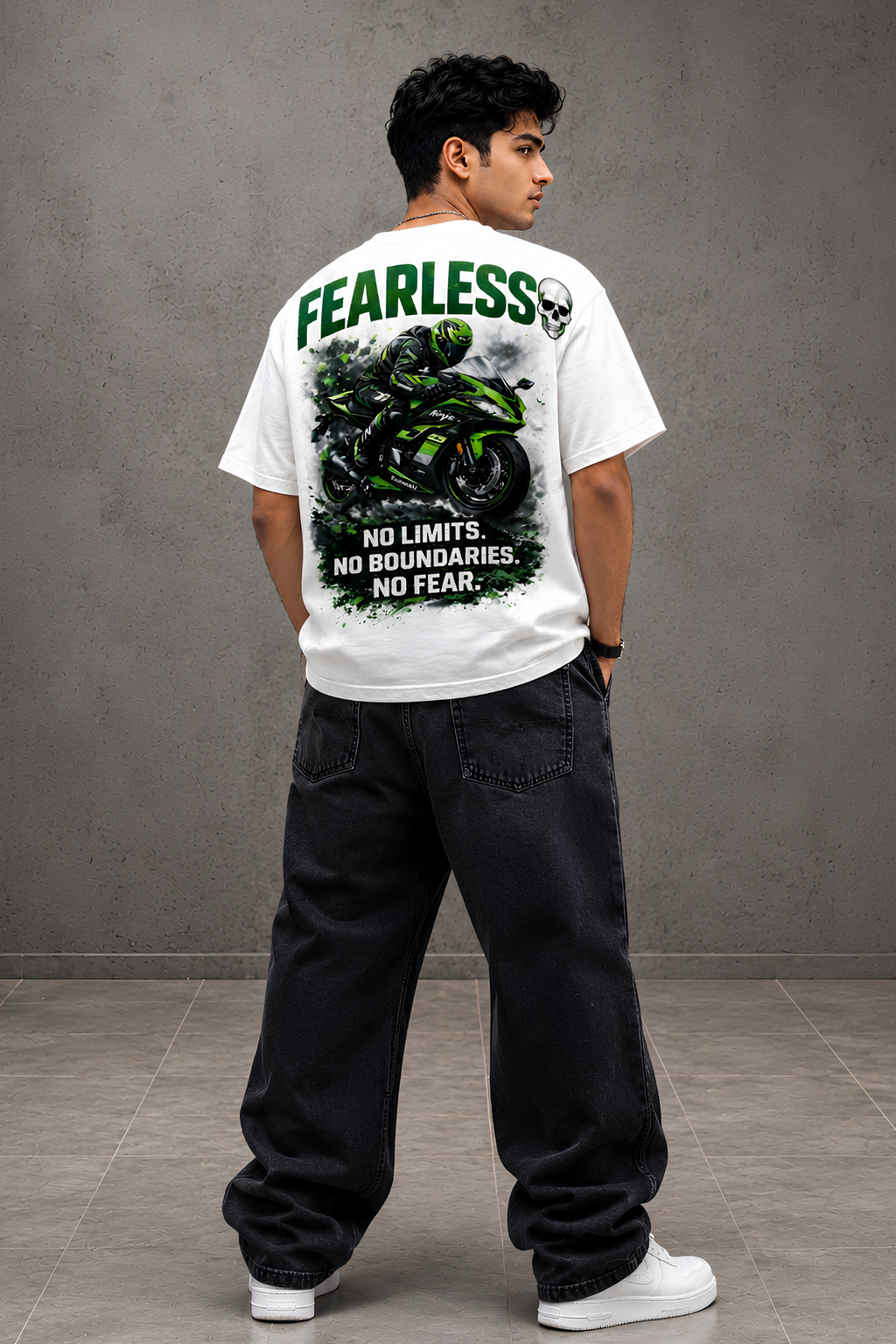 FEARLESS RIDER Oversized Tee - White