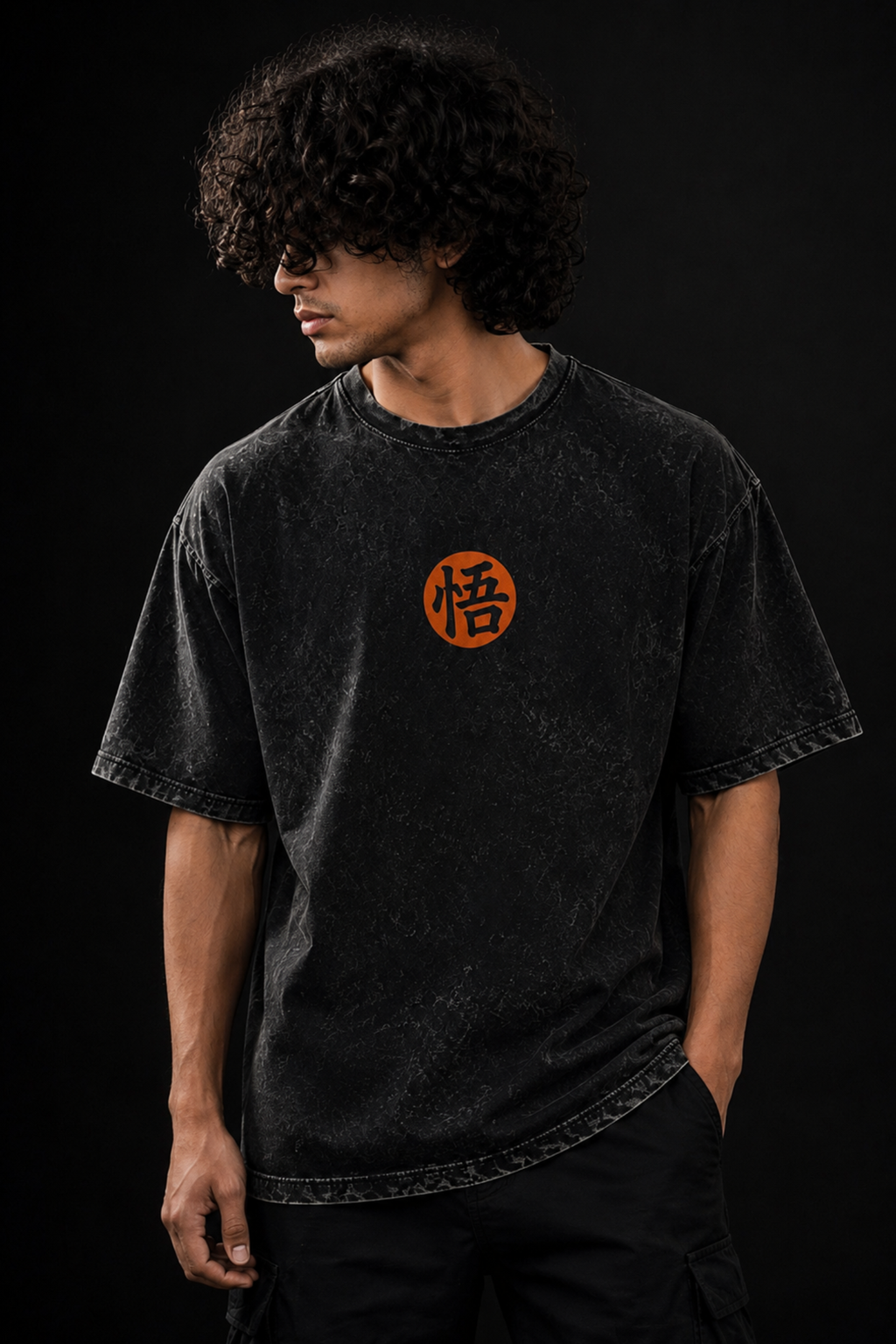 Son Goku Acid Wash Oversized Tee – Black