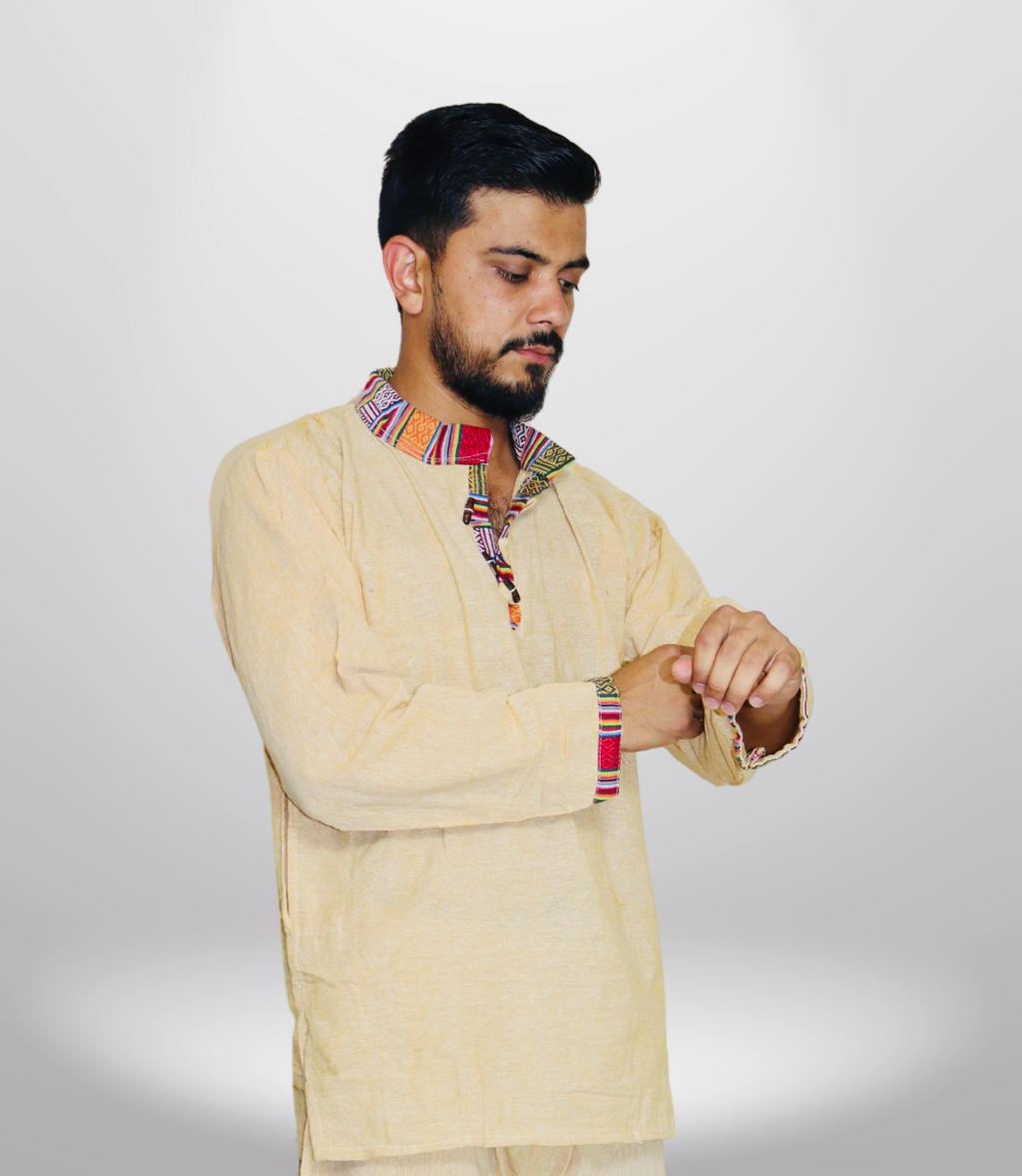 Cotton Khadi Ethnic Shirt - Yellow