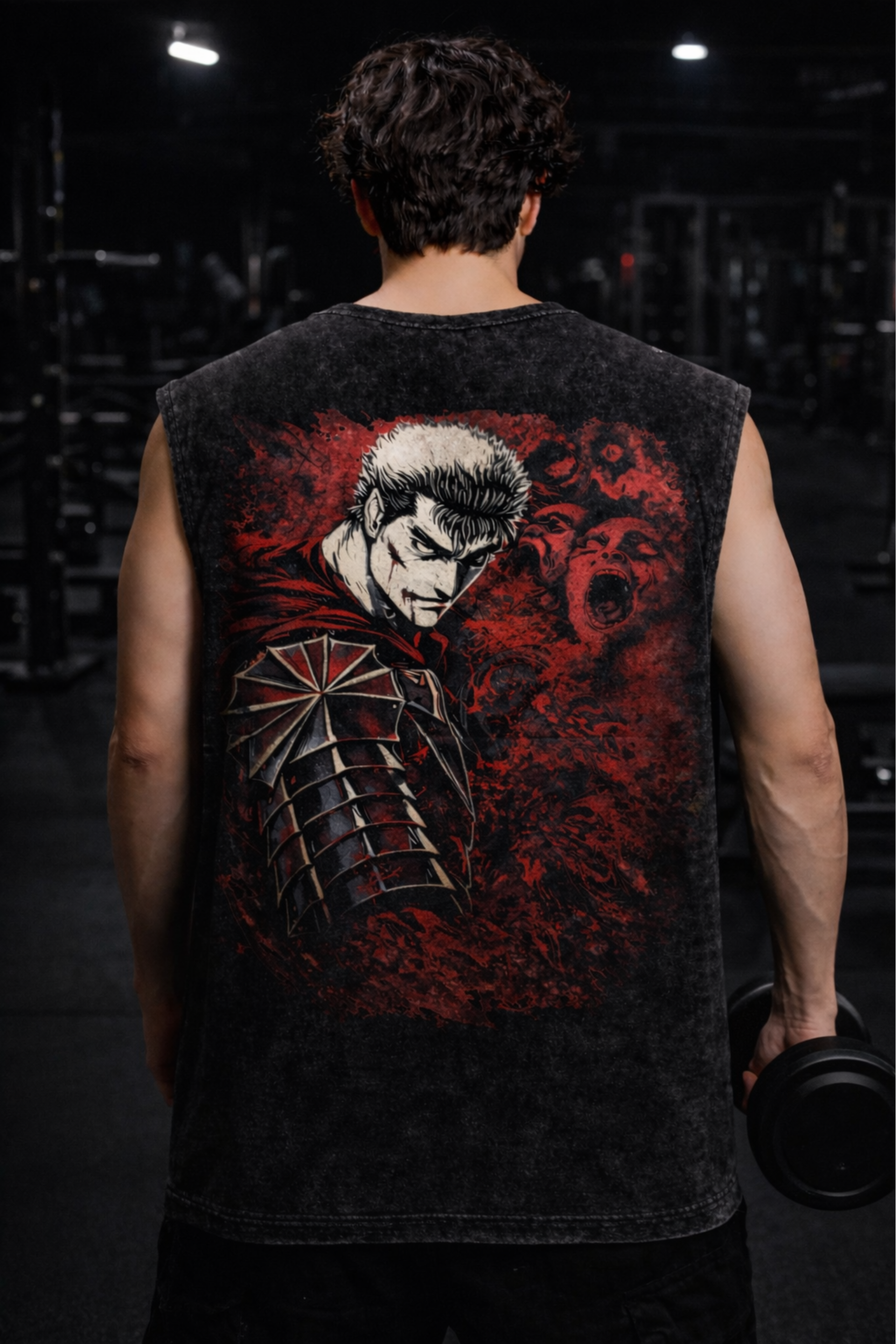 Berserk Oversized Gym Vest – Acidwash Black