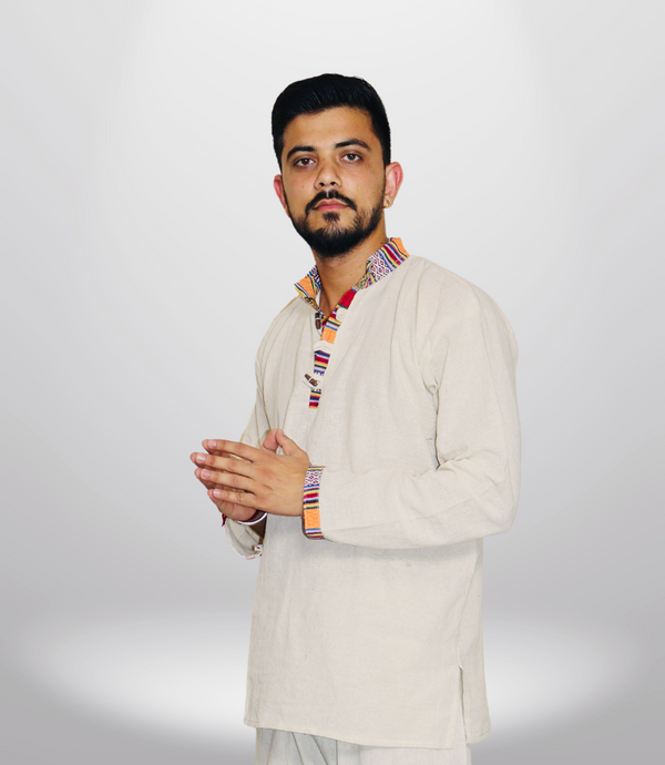 Cotton Khadi Ethnic Shirt -Beige