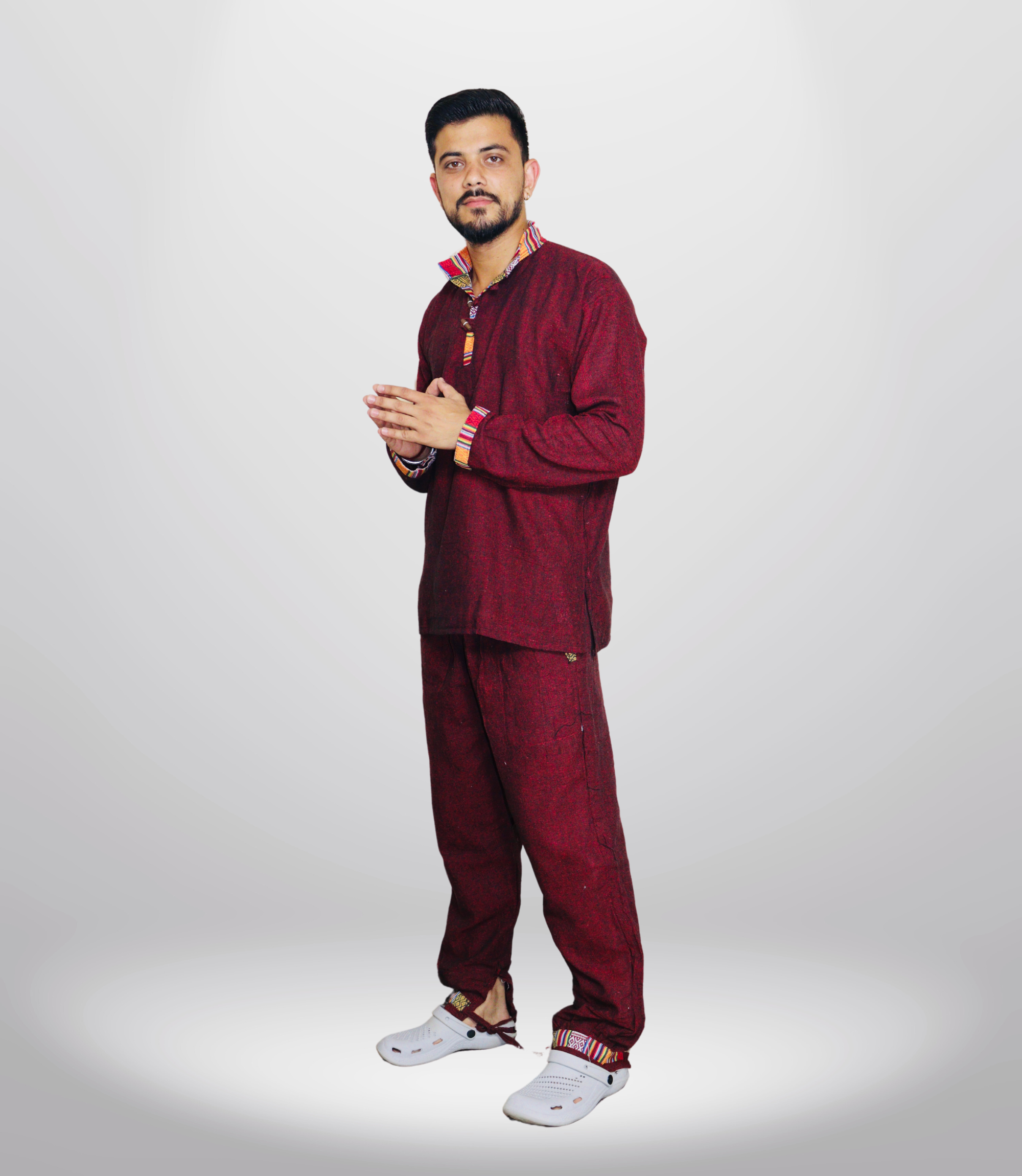 Himachali Cotton Kurta - Pajama - Maroon