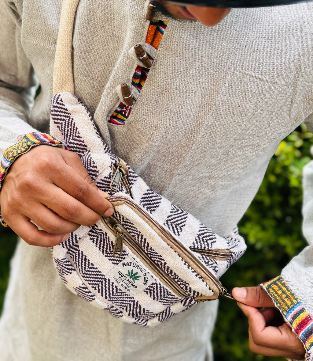 Hemp Waist Bag - Purple - White