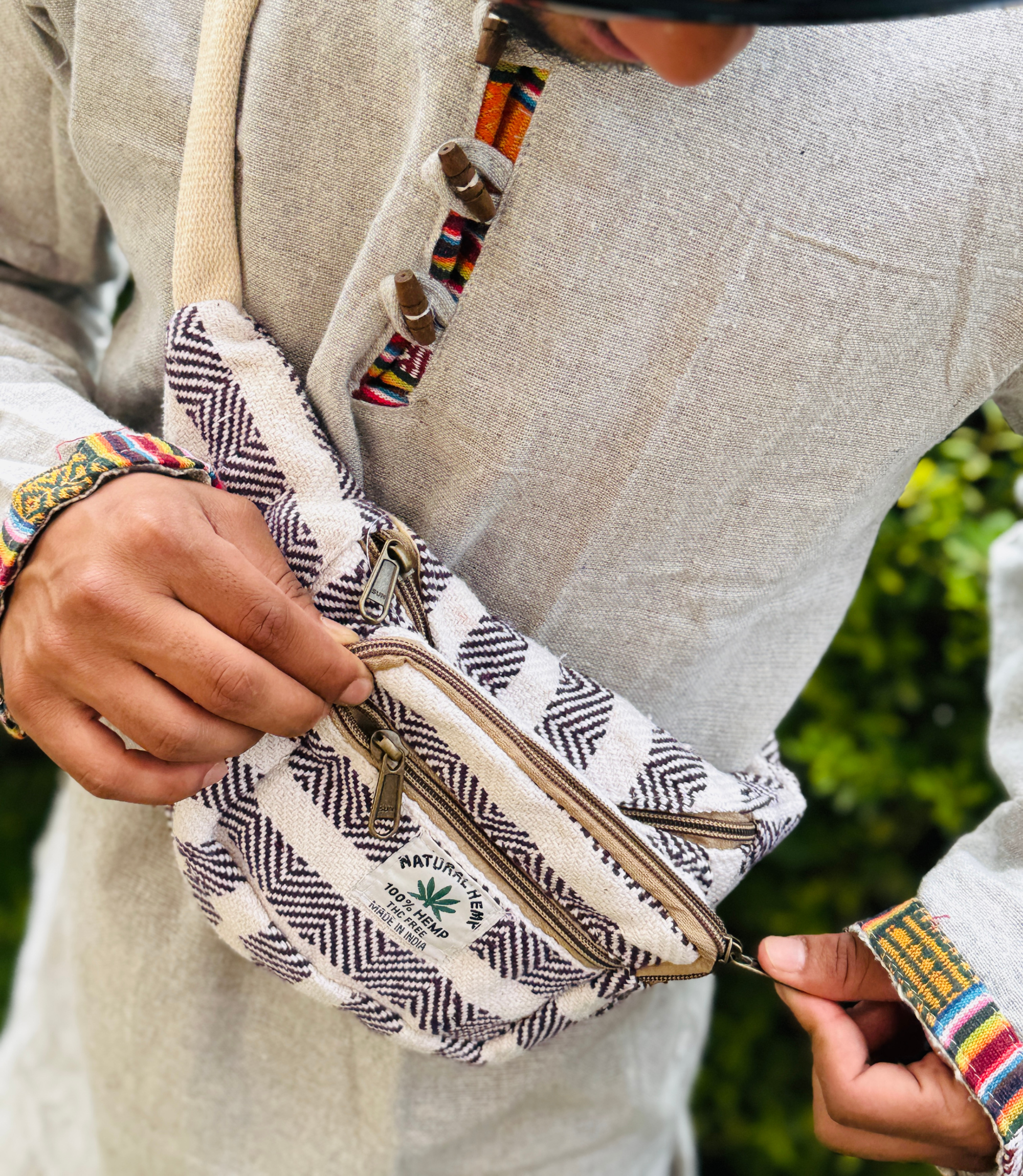 Hemp Waist Bag - Purple - White