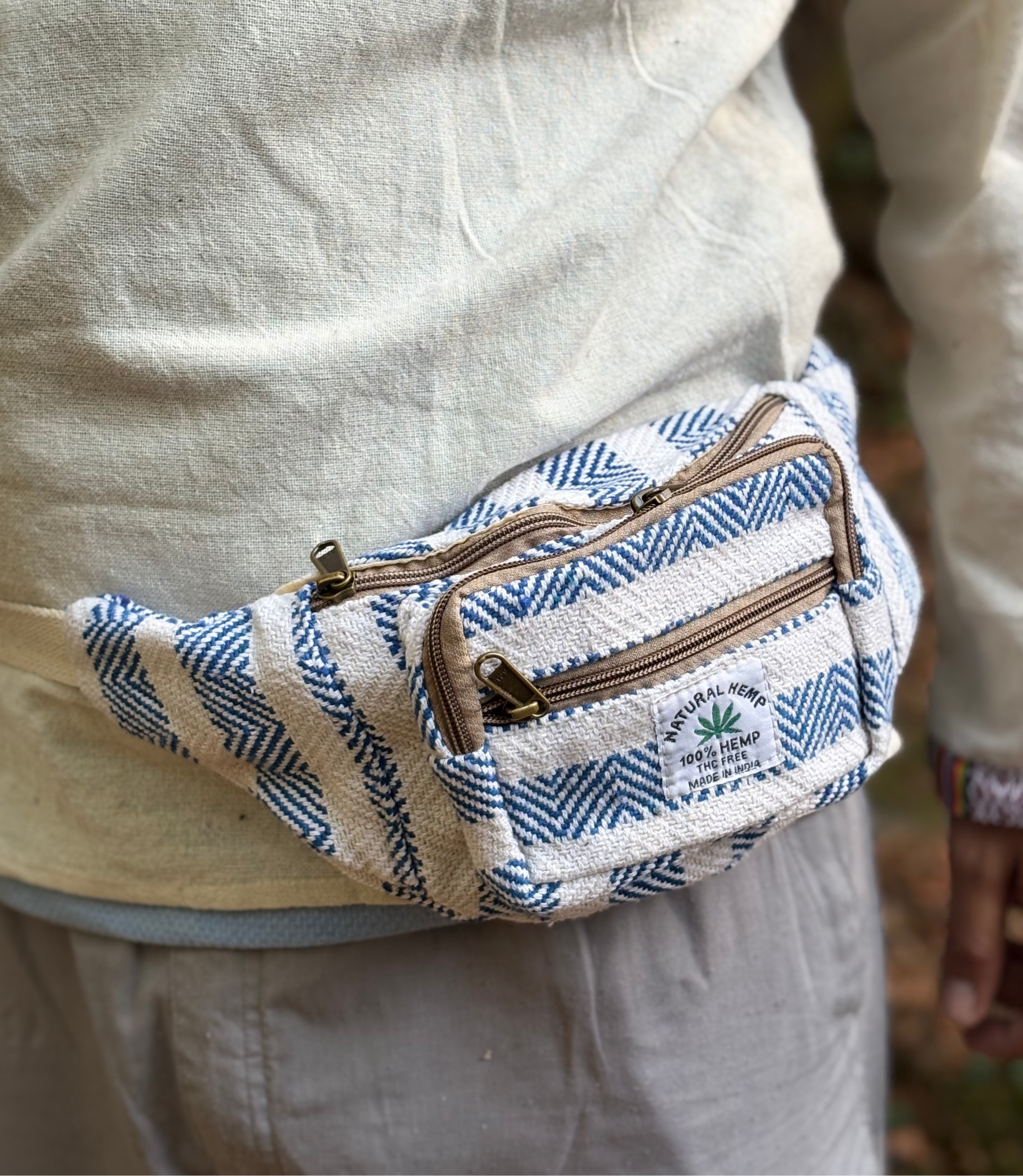 Hemp Waist Bag - Blue ZigZag