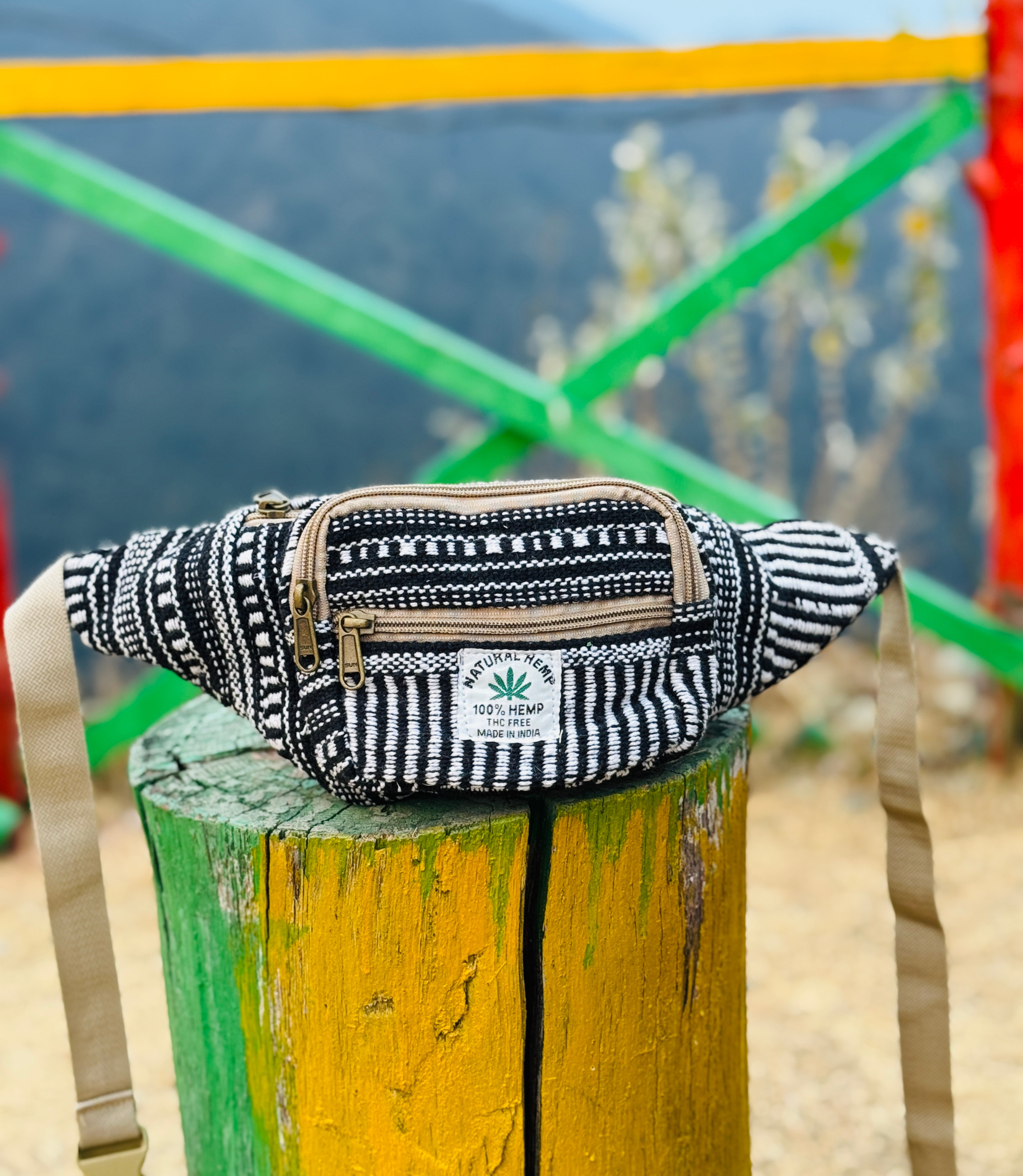 Hemp Waist Bag - Black - White