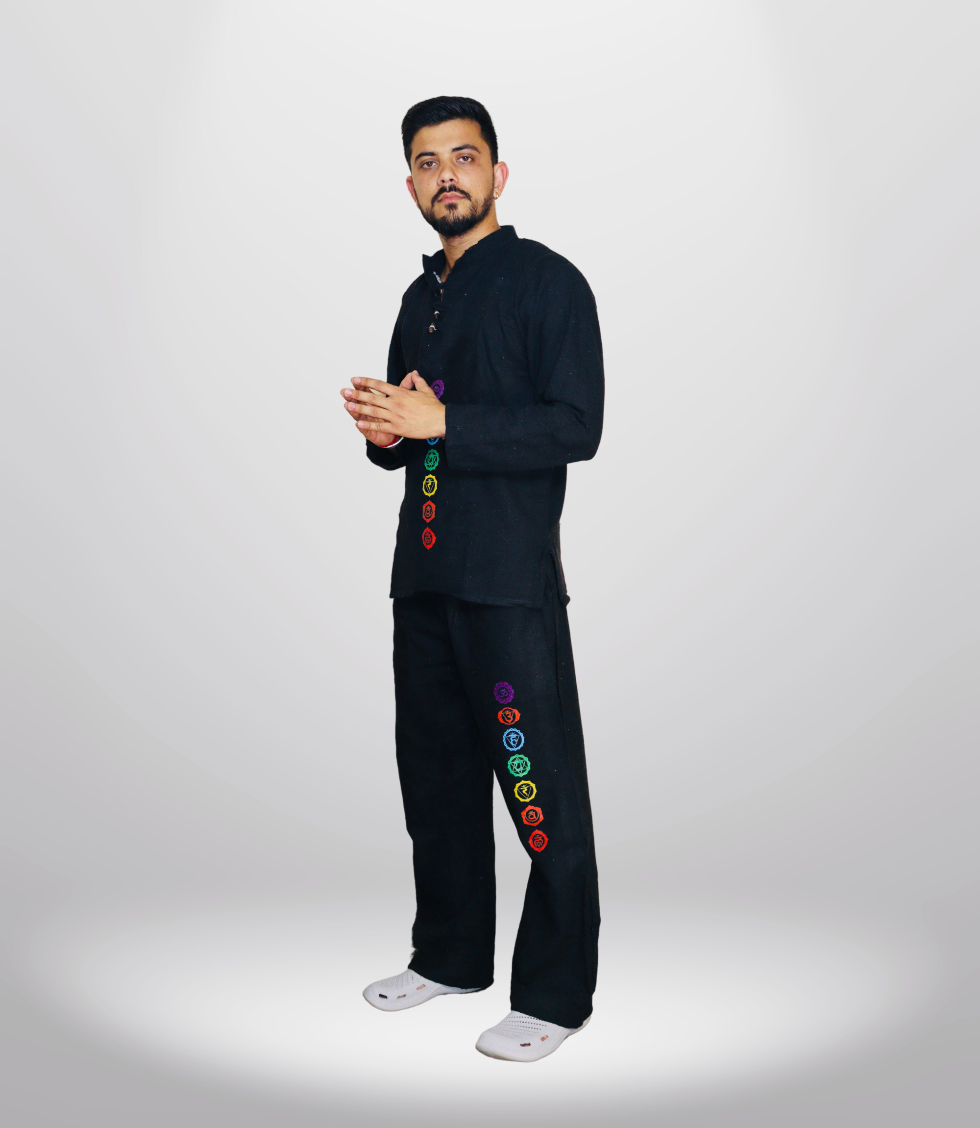 7 CHAKRA KURTA PAJAMA SET - Black