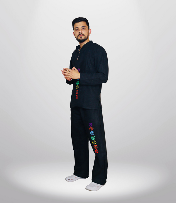 7 CHAKRA KURTA PAJAMA SET - Black