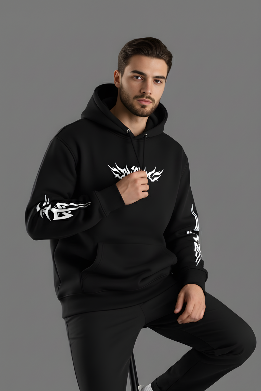 Shadow Wings Premium Oversized Hoodie  - Black