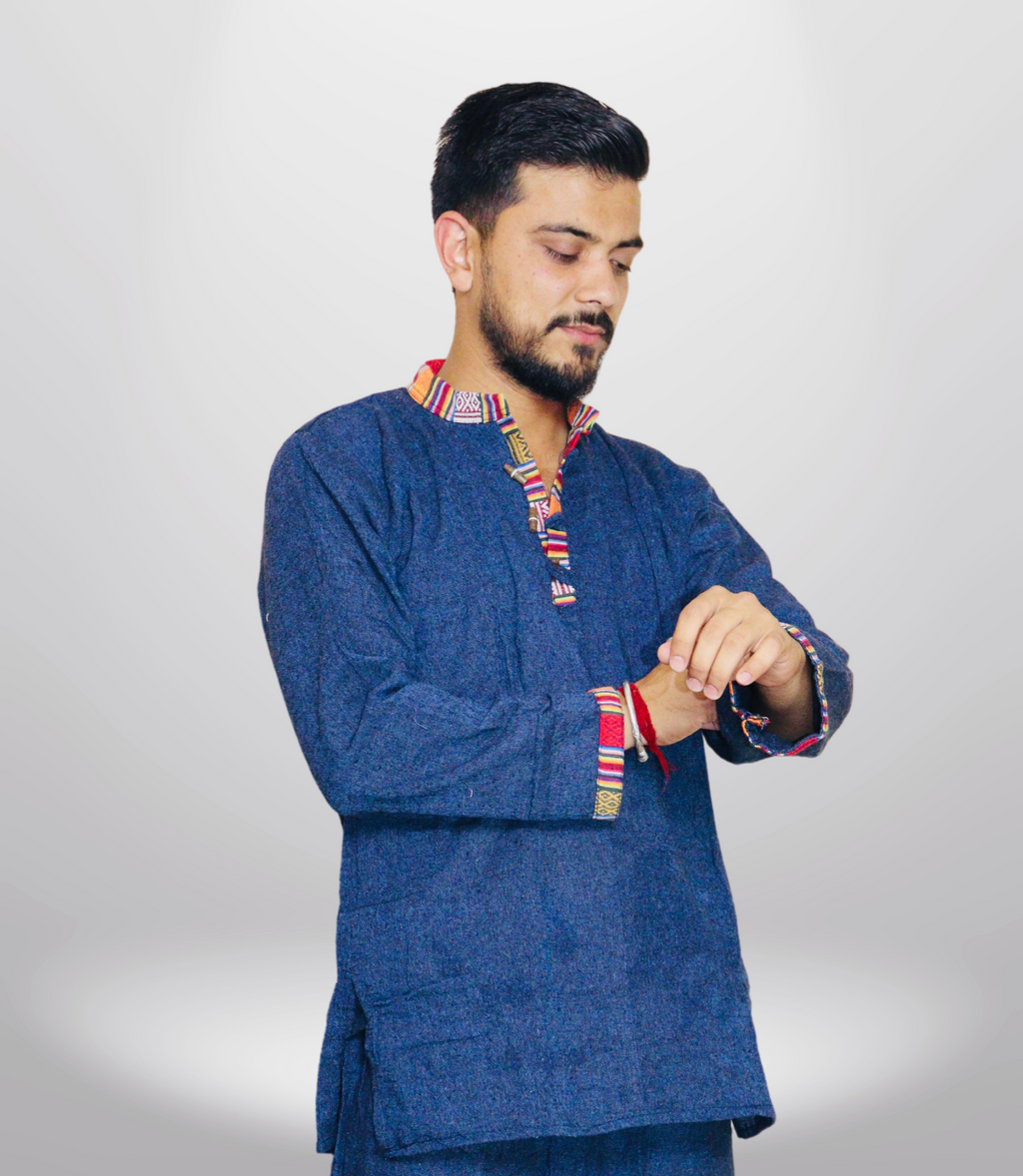 Cotton Khadi Ethnic Shirt - Blue