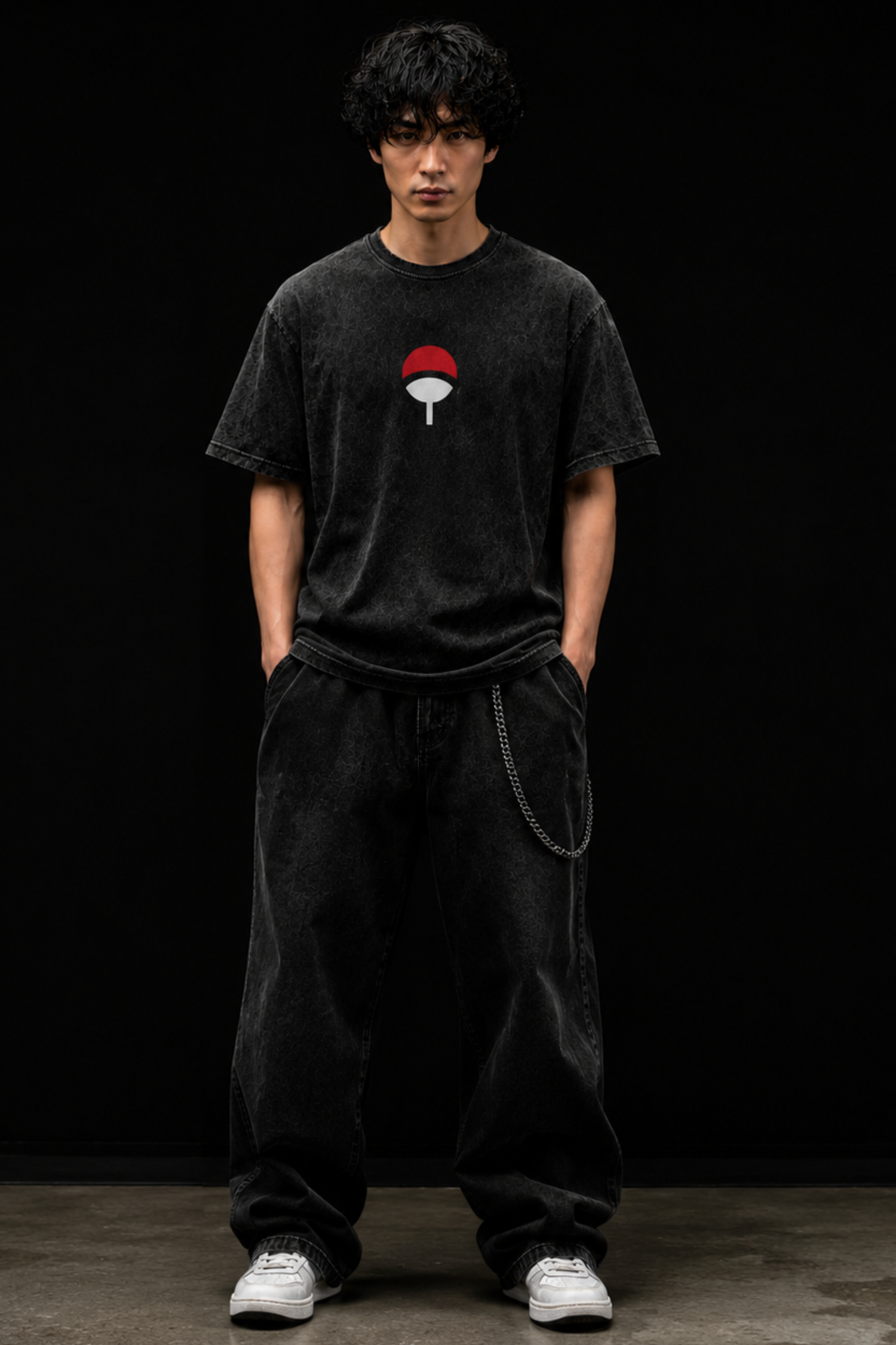 Madara Uchiha Acidwash Oversized Tee – Black